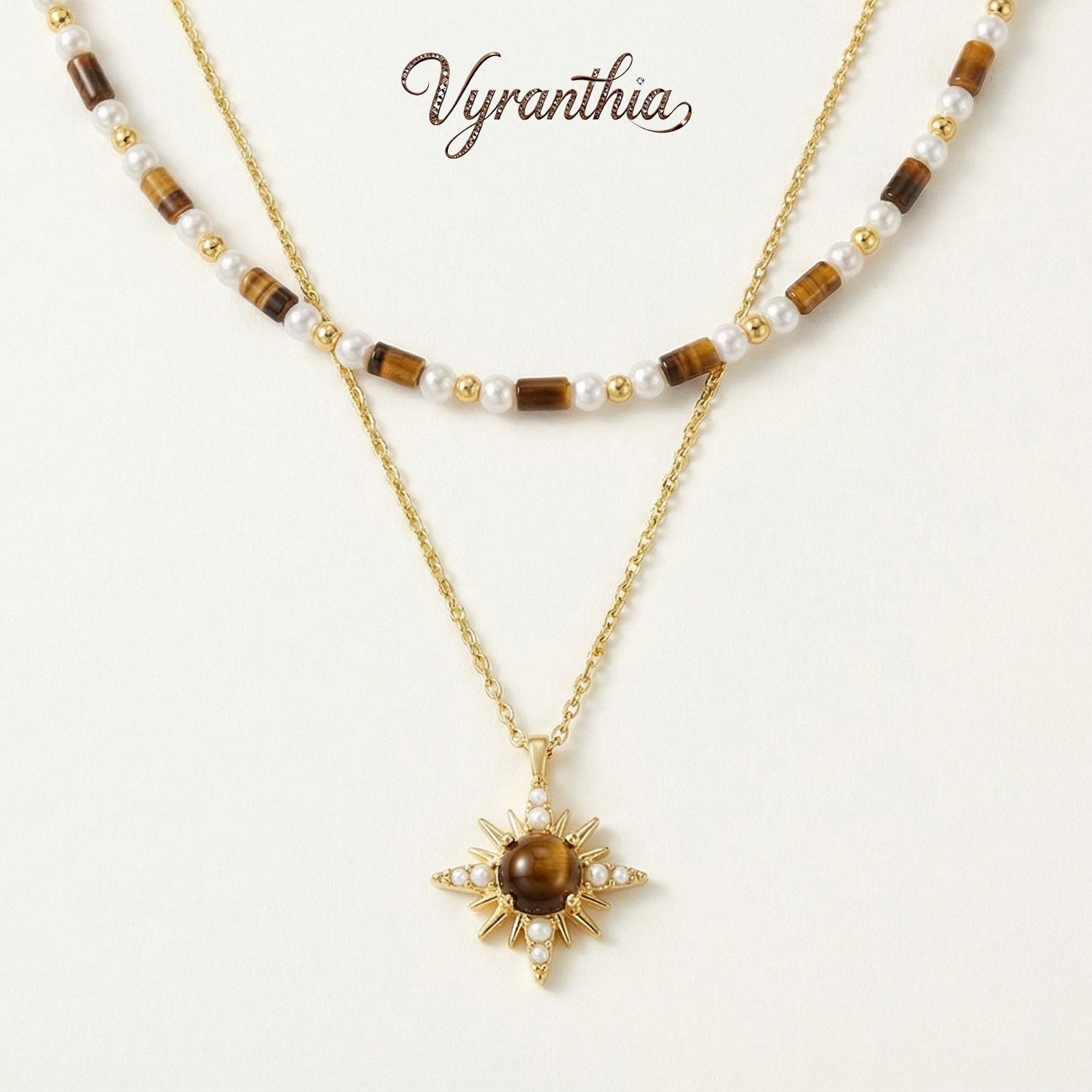 Tiger’s Eye Star Charm Layered Necklace