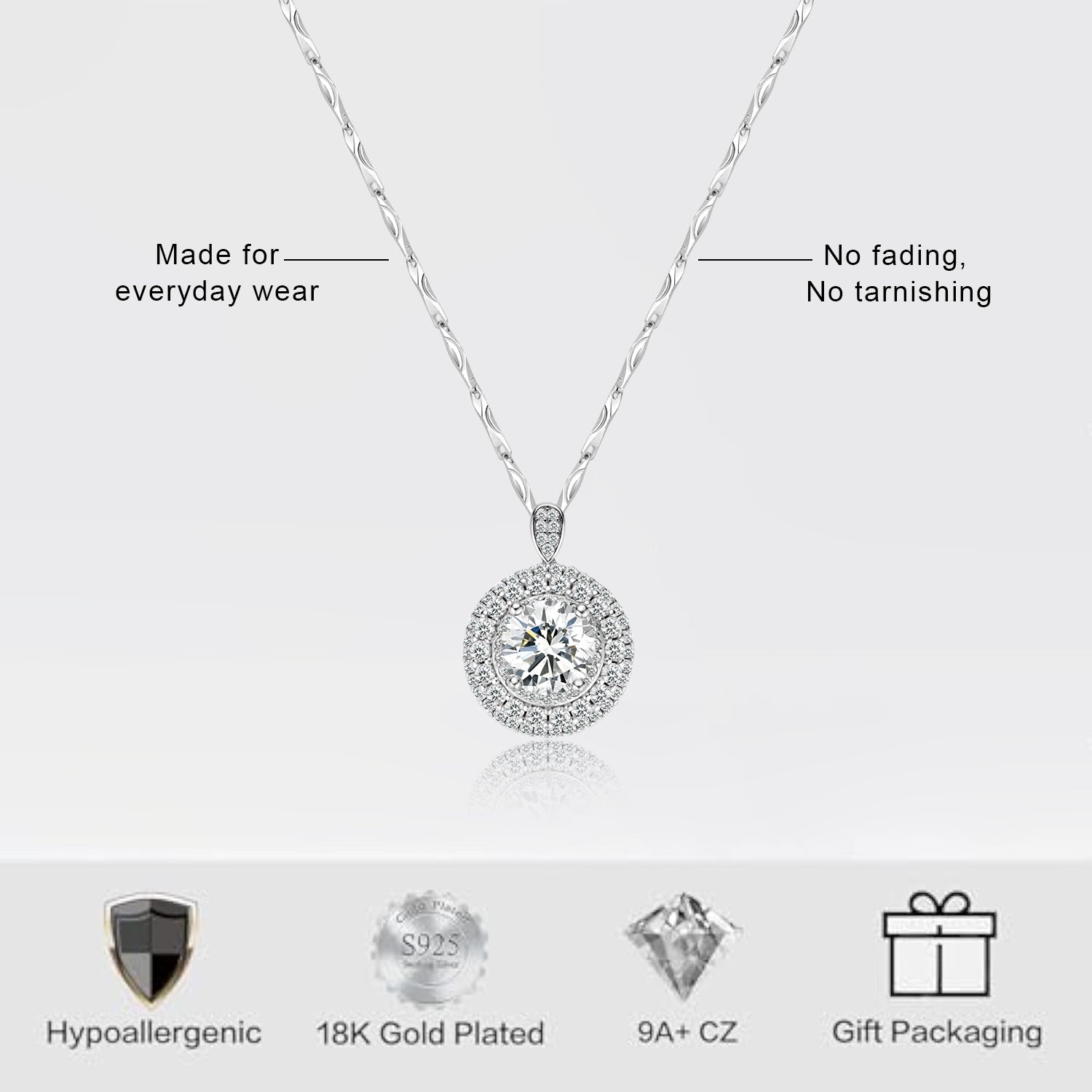 Classic Sparkling Crystals Round Halo Pendant Necklace