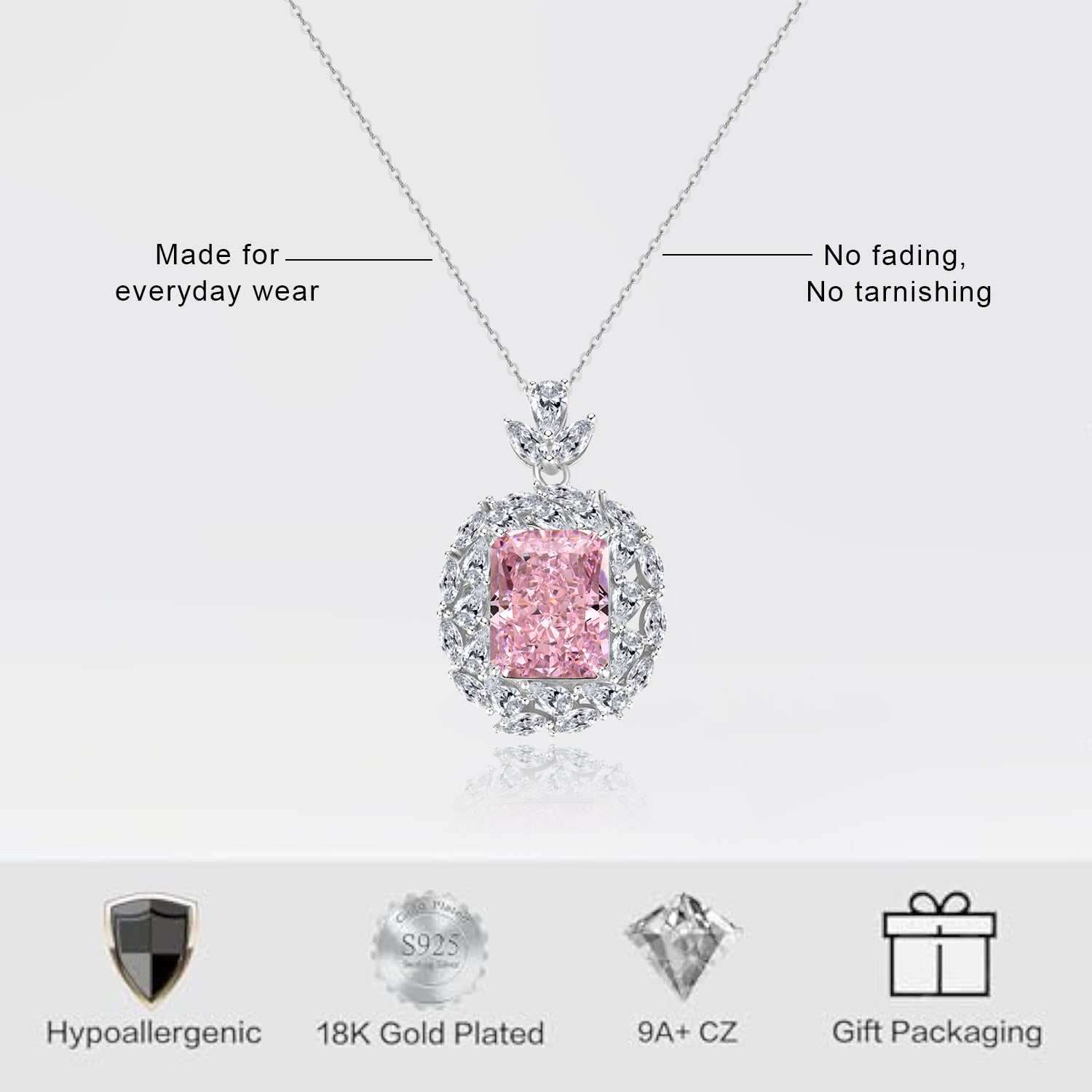 Pink Gemstone Crystal Halo Pendant Necklace