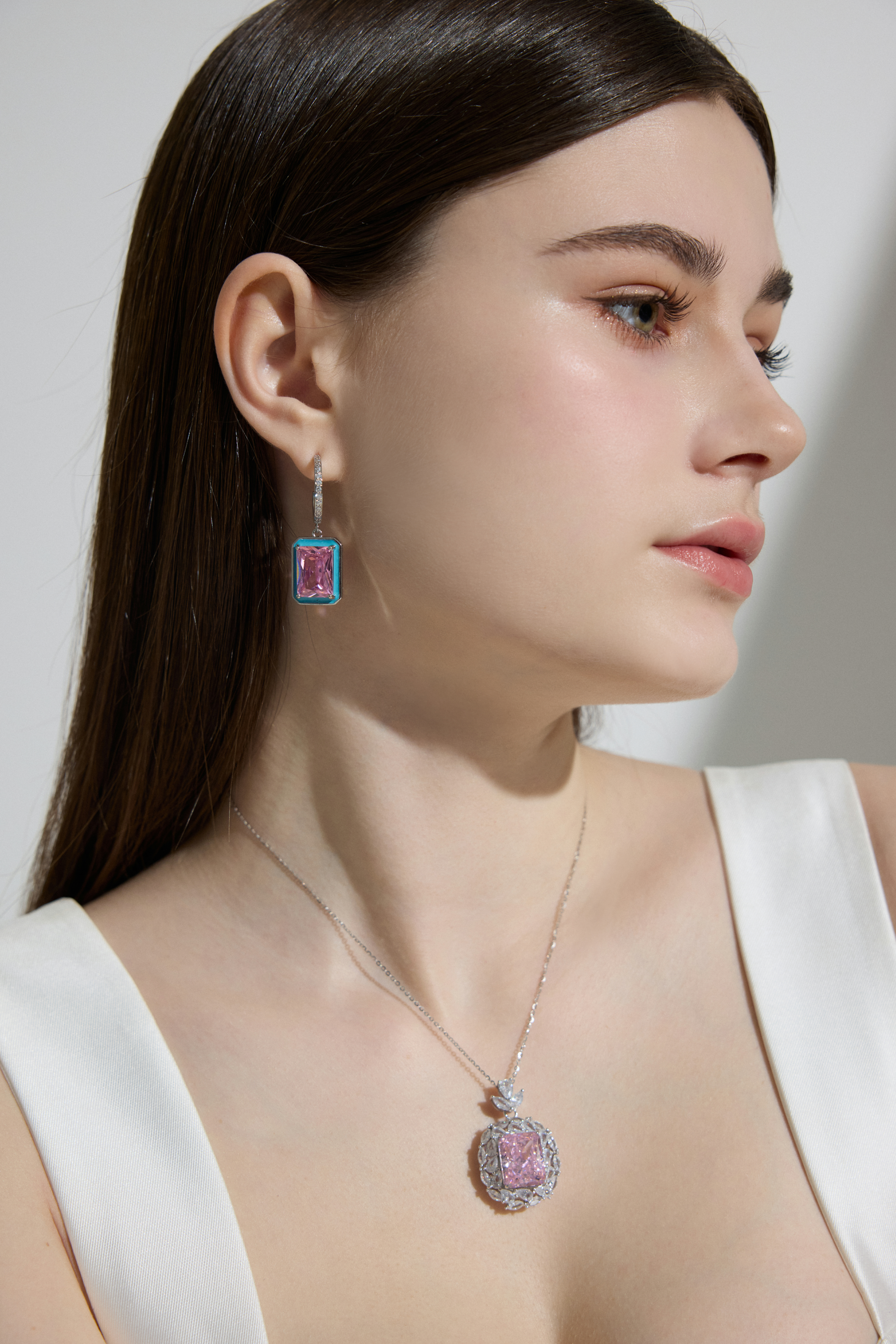 Pink Moissanite Drop Earrings