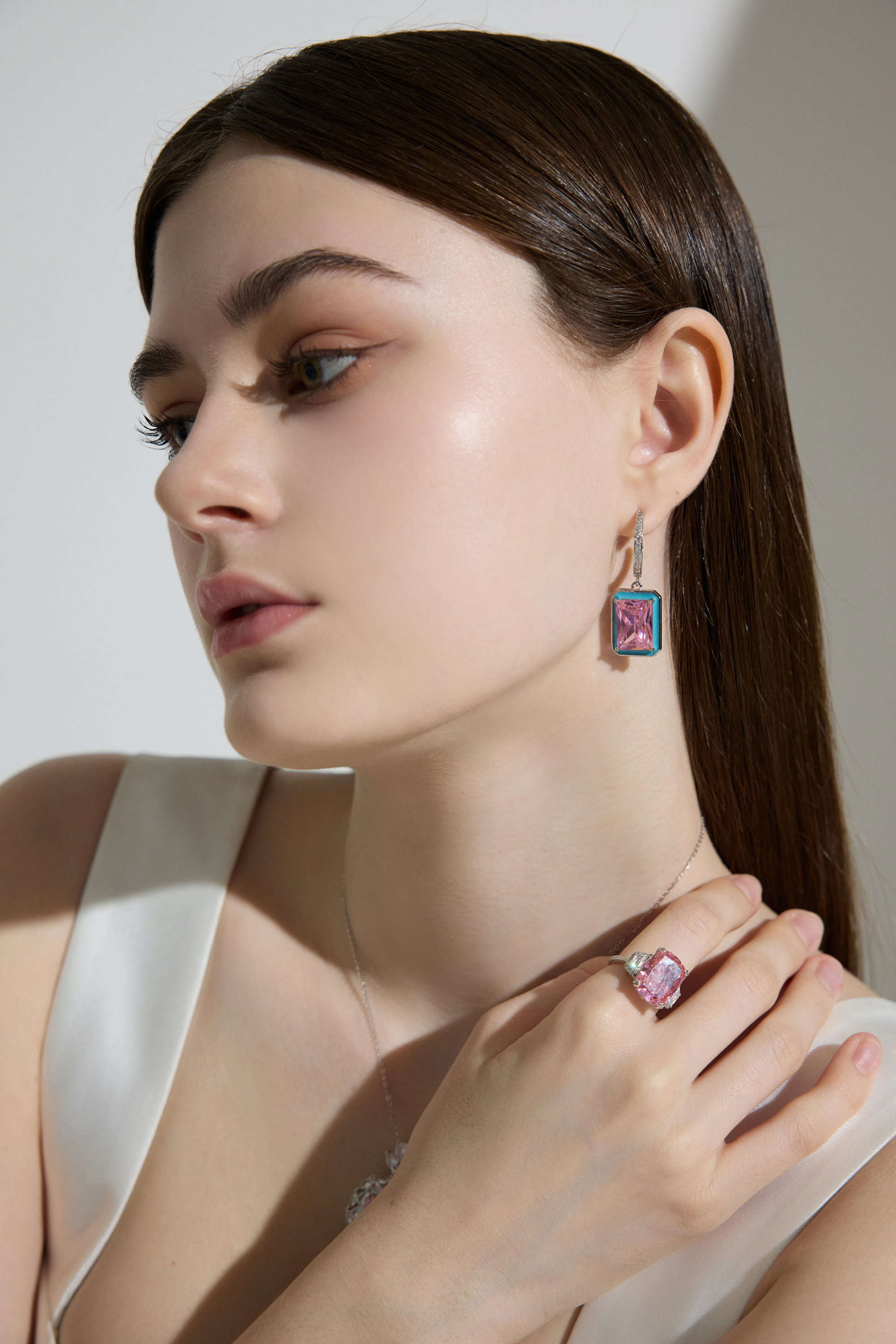 Pink Moissanite Drop Earrings