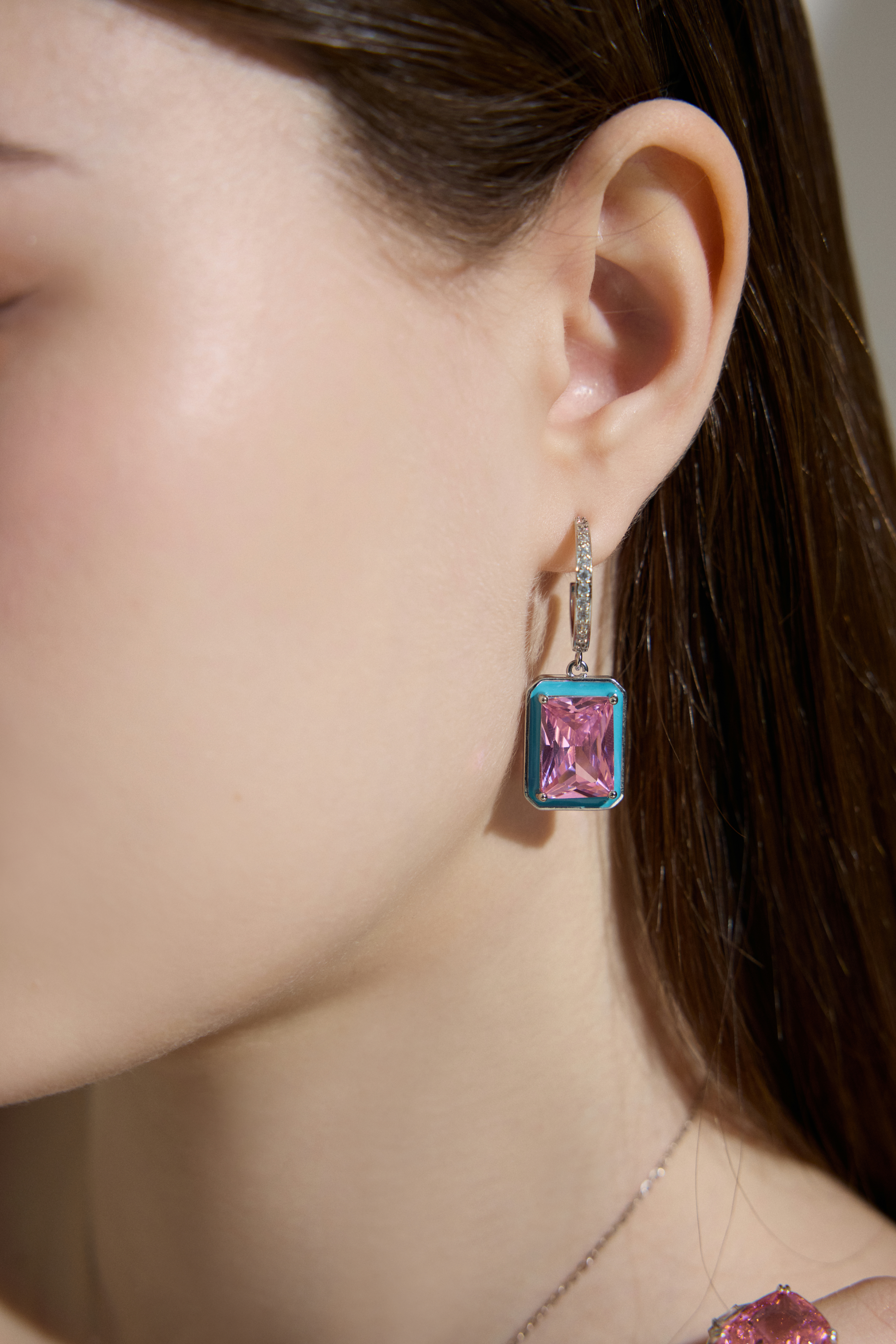 Pink Moissanite Drop Earrings