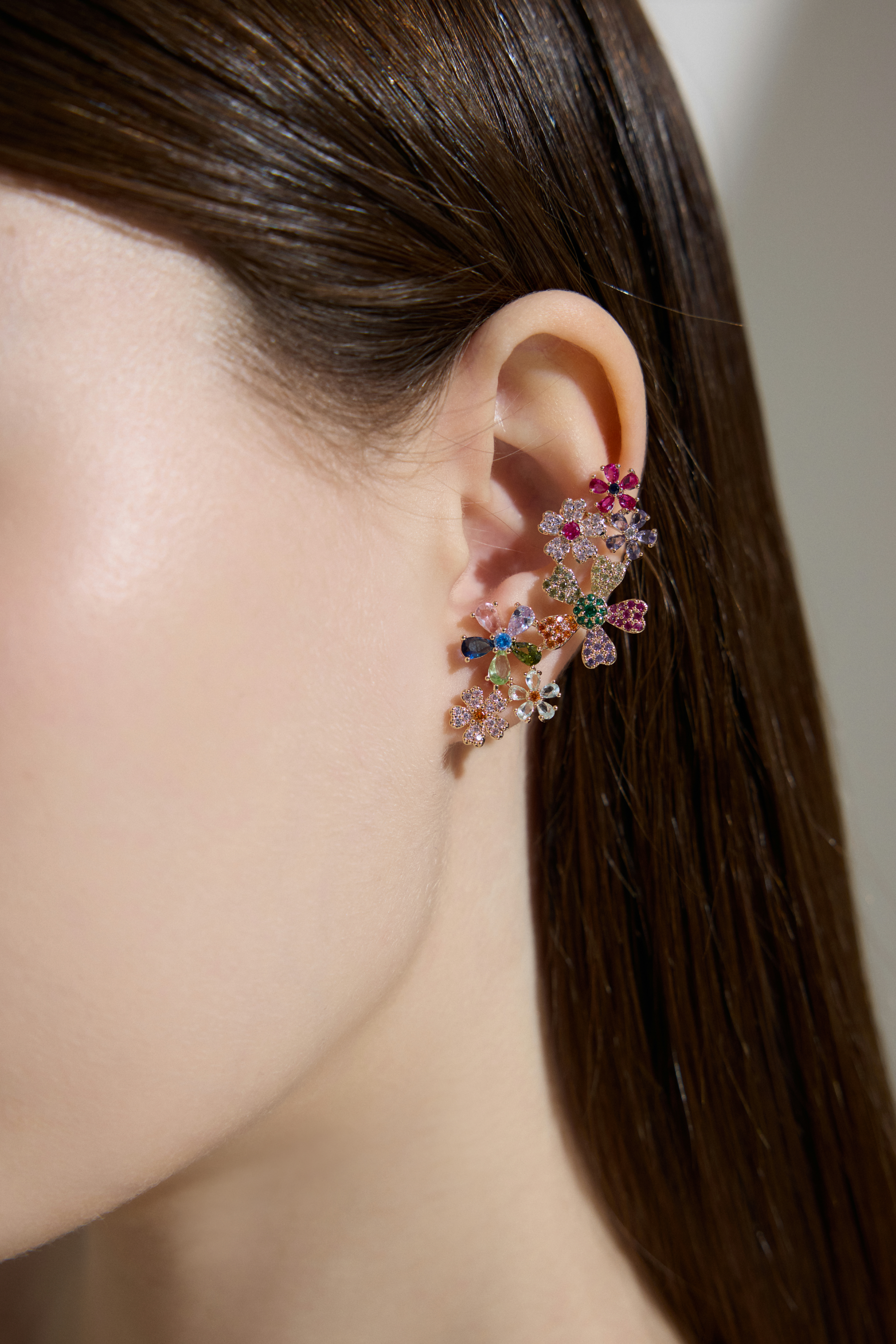 Multicolor Crystals Colorful Floral Statement Earrings