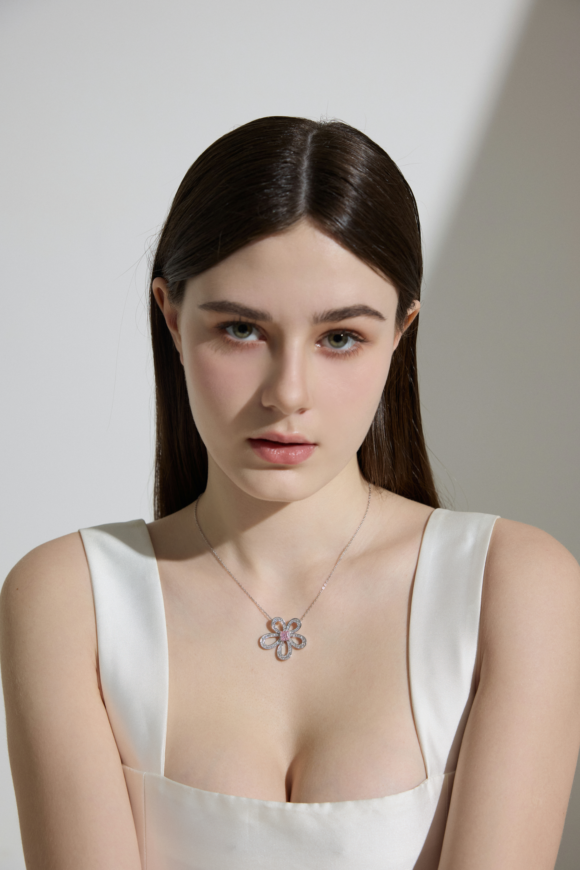 Pink Moissanite Flower Pendant Necklace