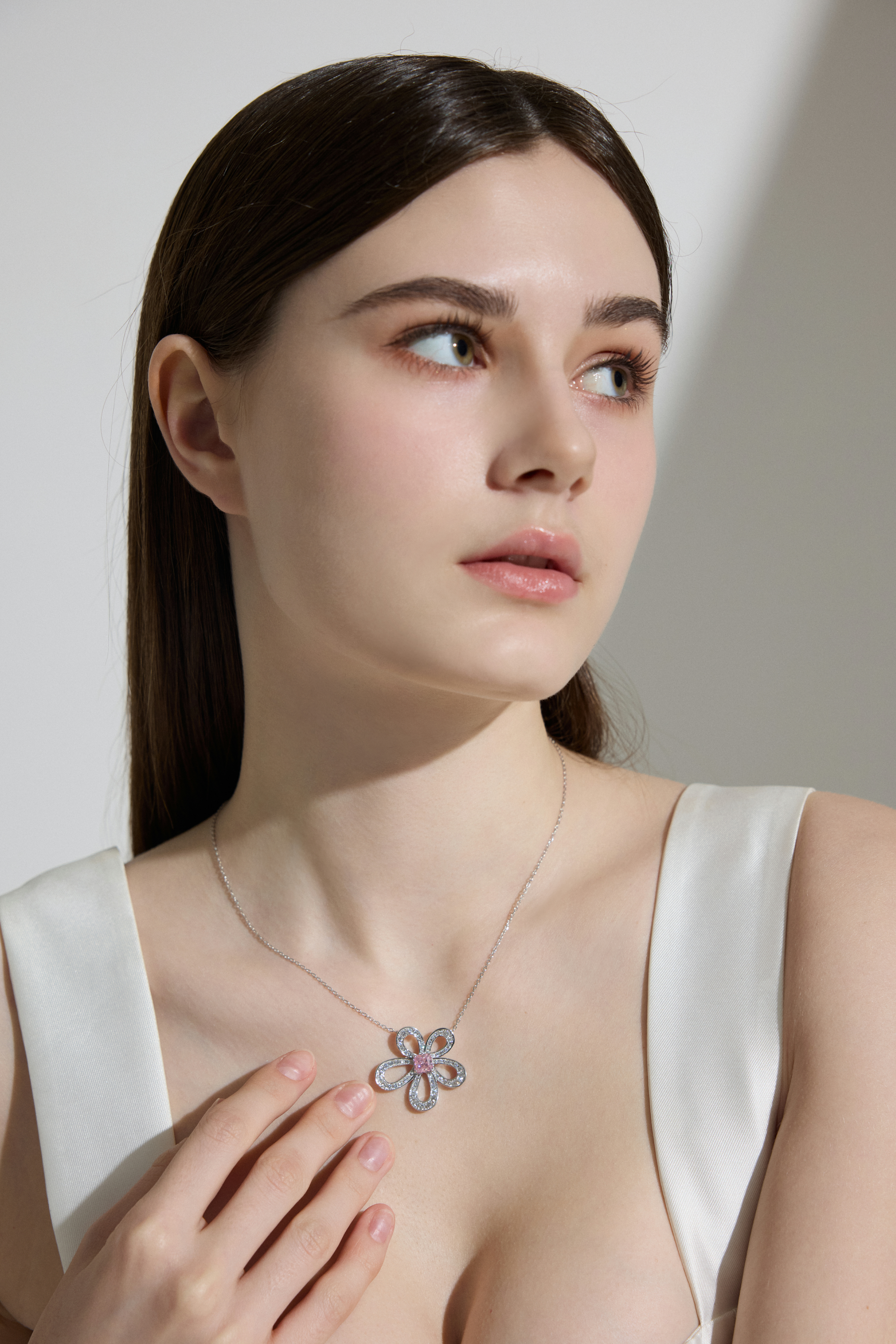 Pink Moissanite Flower Pendant Necklace