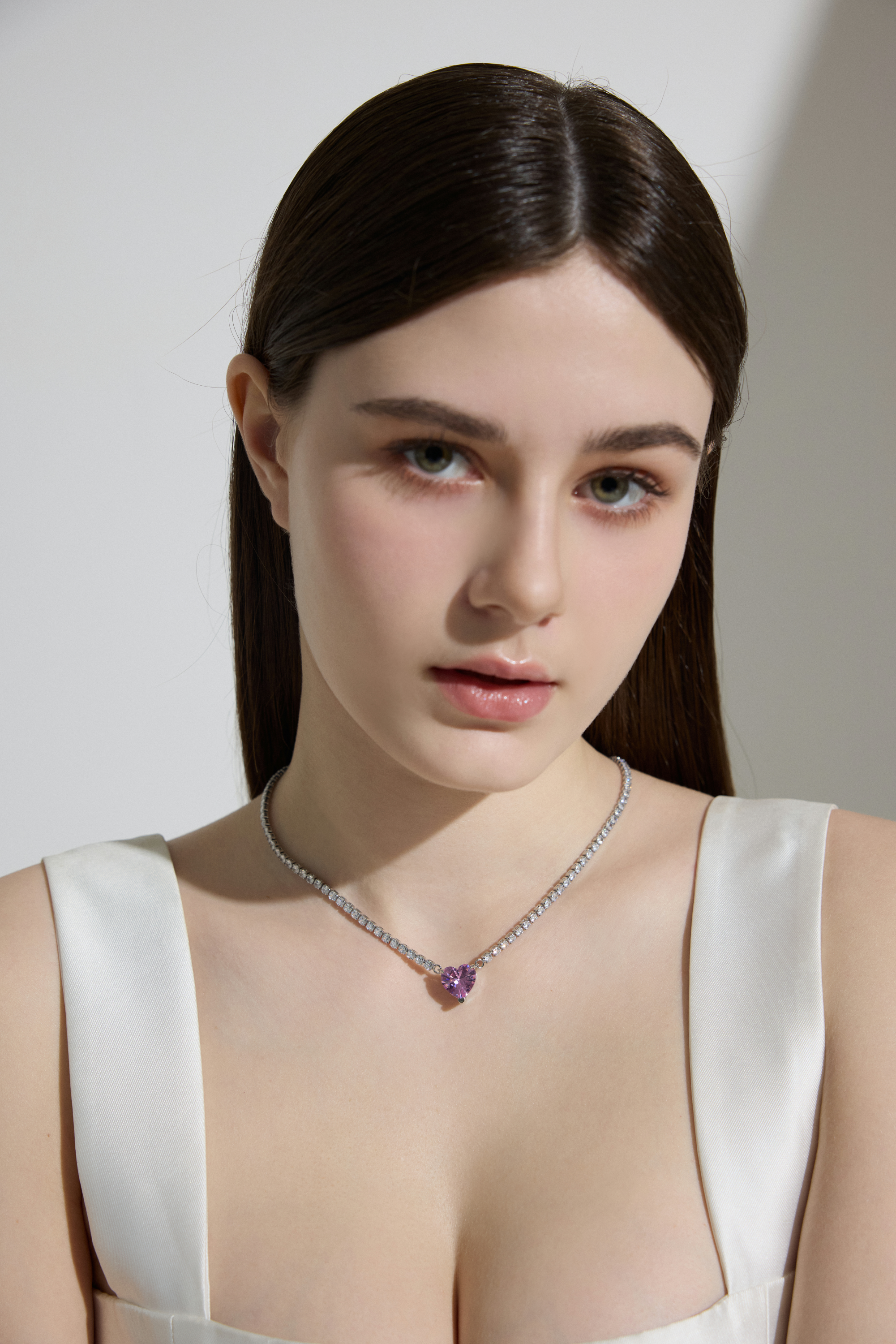Vyranthia Pearl Pink Heart pendant Tennis Necklace