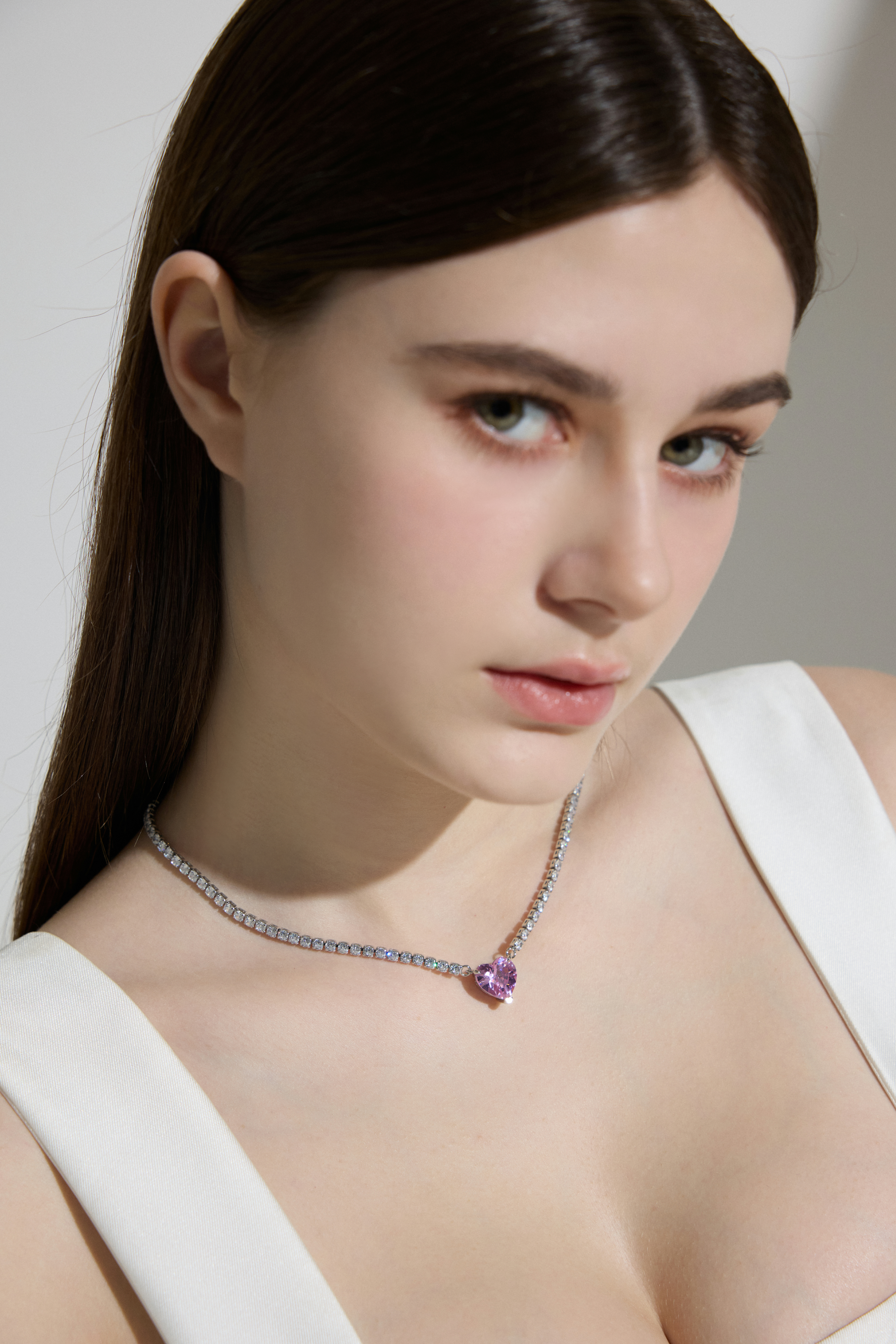 Vyranthia Pearl Pink Heart pendant Tennis Necklace