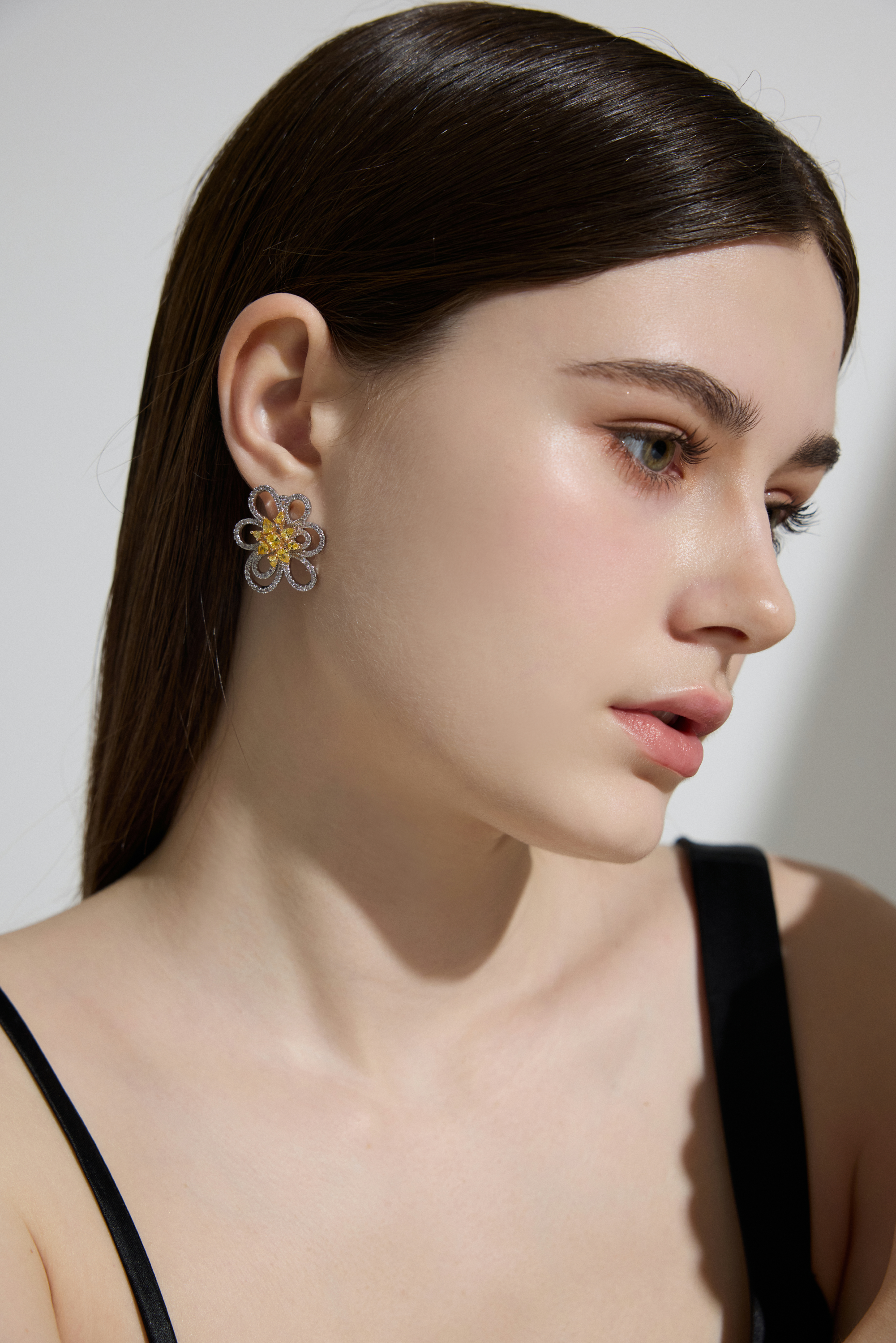 Luxury Yellow Crystal Floral Statement Earrings