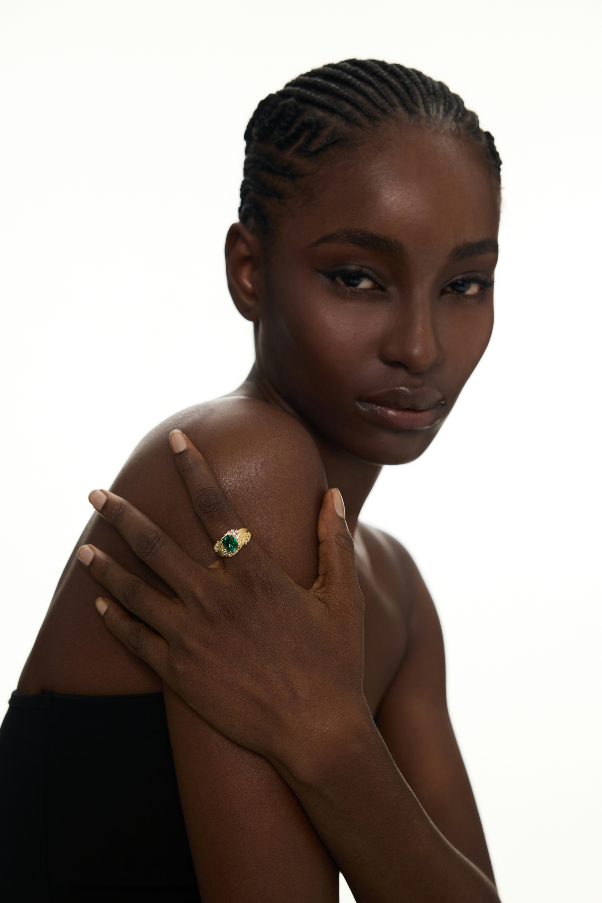 Green Gemstone and Crystal Accents Vintage Gold Ring