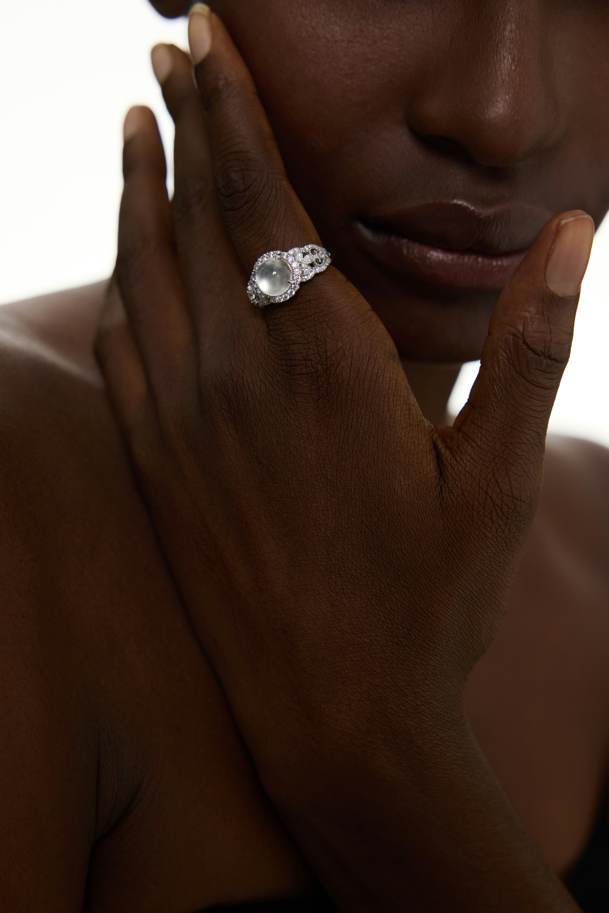 Pearl and Crystal Halo Statement Ring