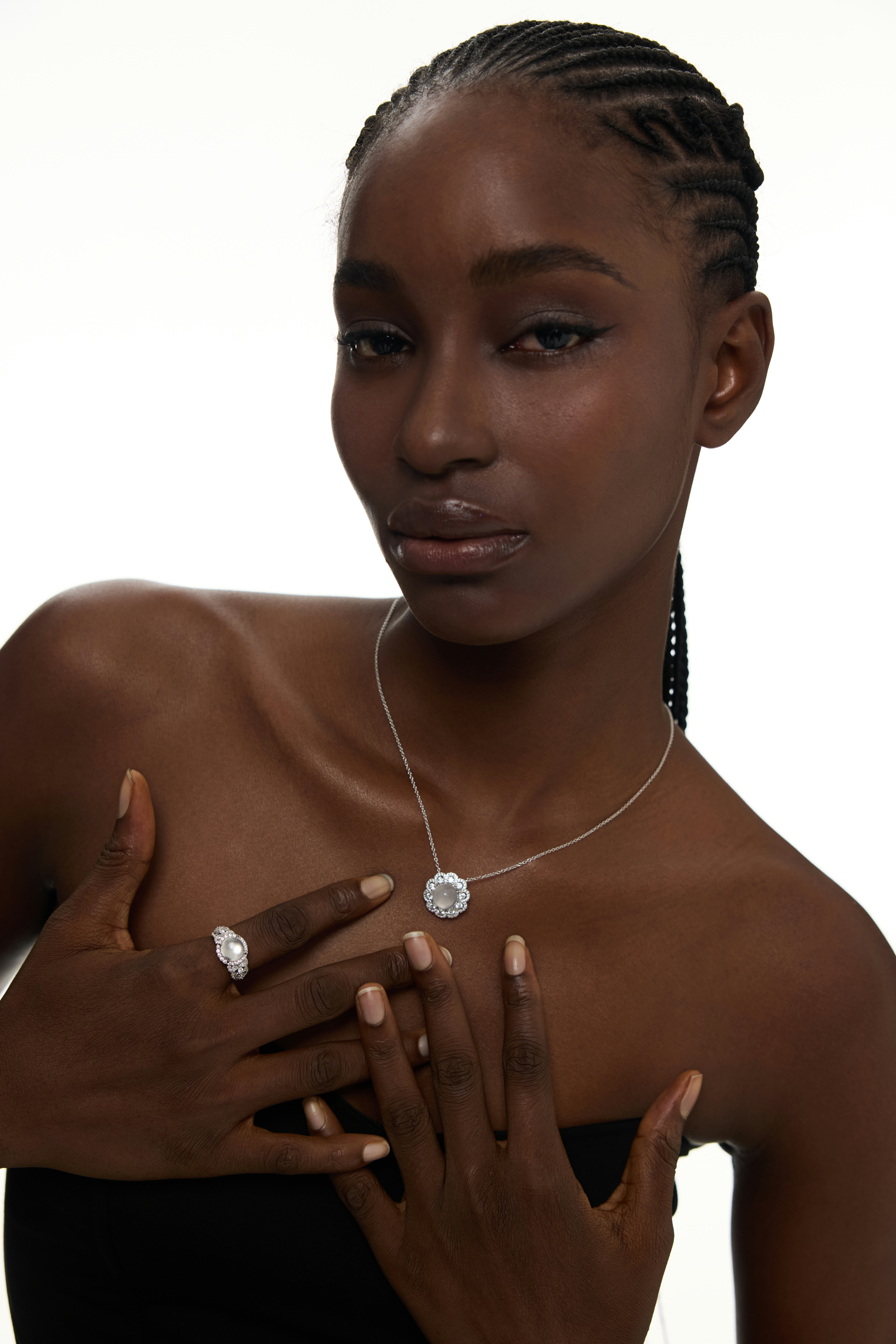 Crystal Halo Pearl Flower Pendant Necklace