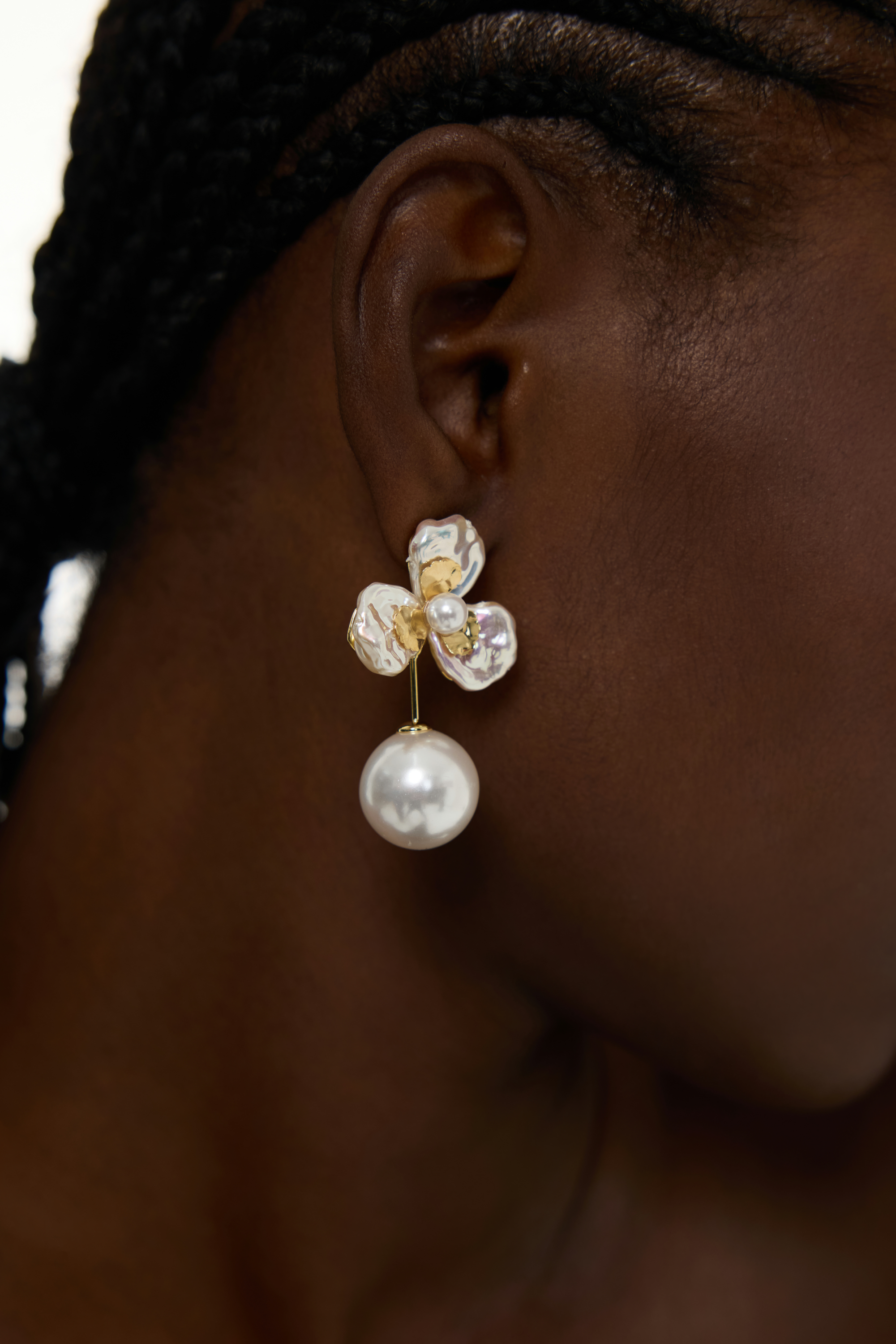 Gold Accents Floral Pearl Drop Earrings