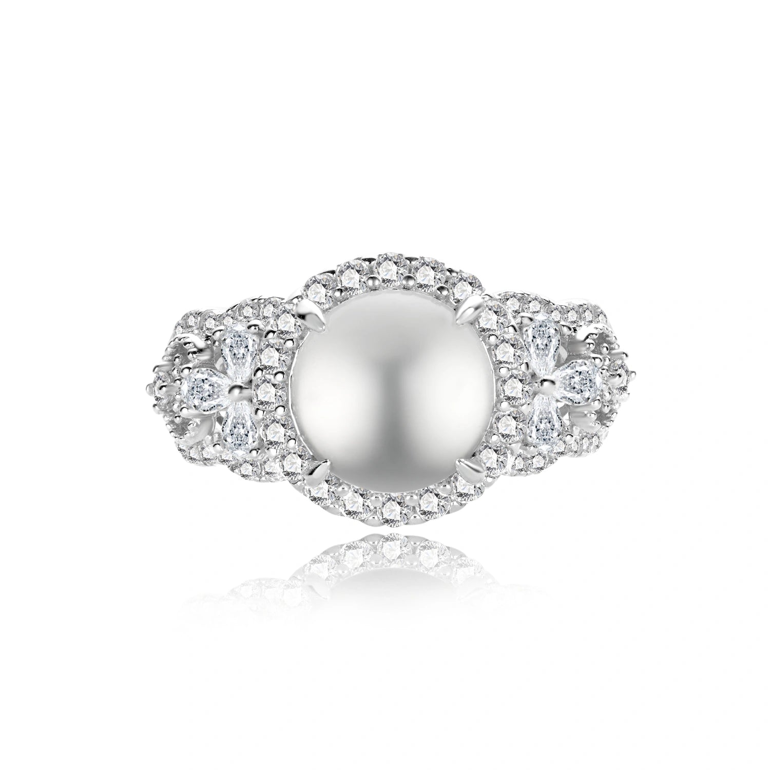 Pearl and Crystal Halo Statement Ring
