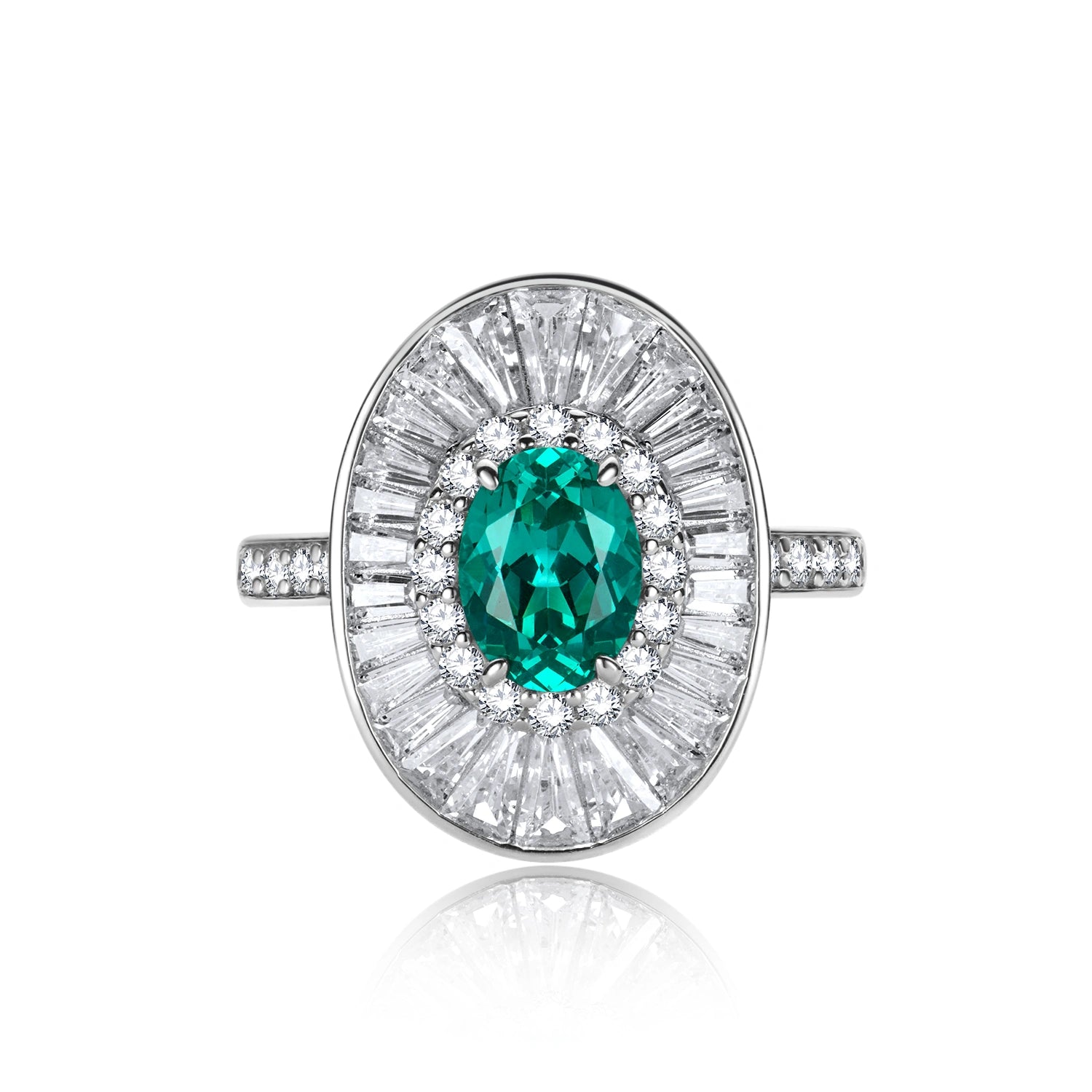 Oval Green Crystal Accents Halo Ring