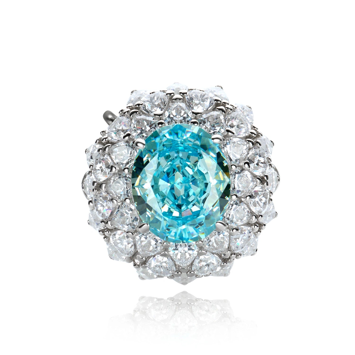Luxury Oval Blue Halo Statement Ring