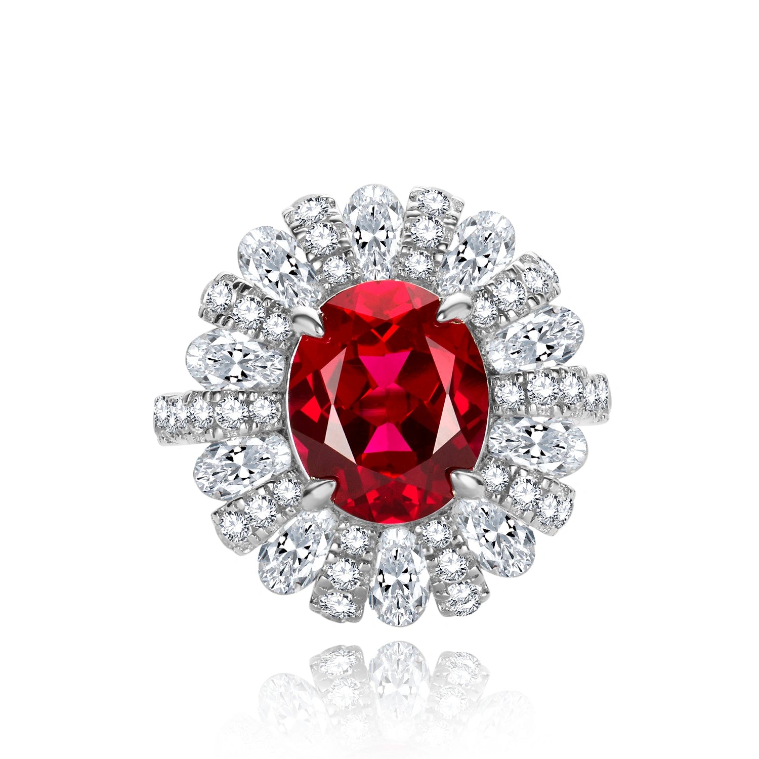 Cristaux étincelants accents Vintage rubis halo bague
