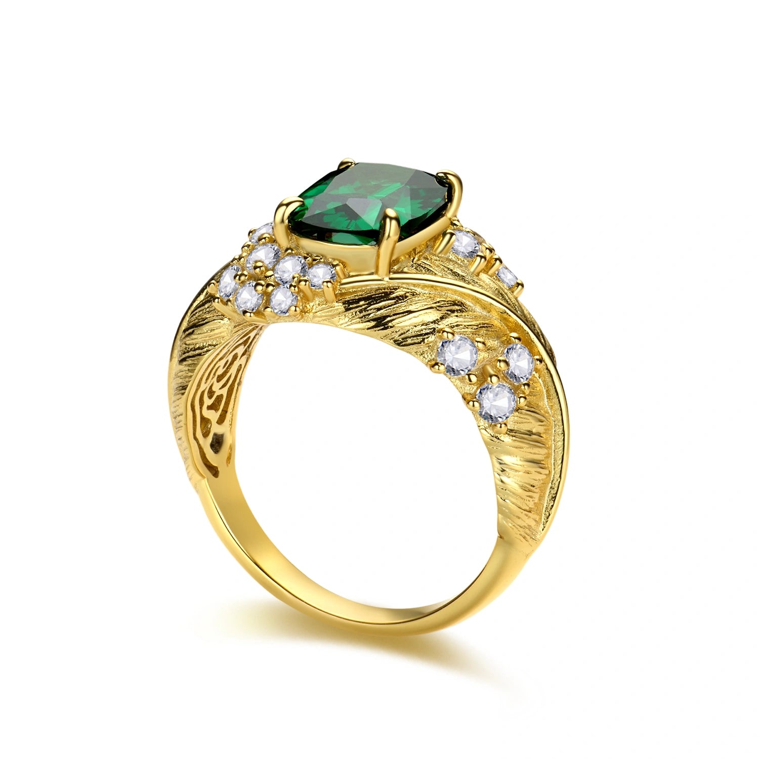 Green Gemstone and Crystal Accents Vintage Gold Ring