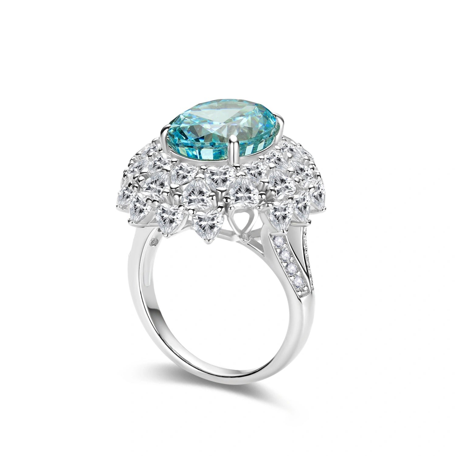 Luxury Oval Blue Halo Statement Ring