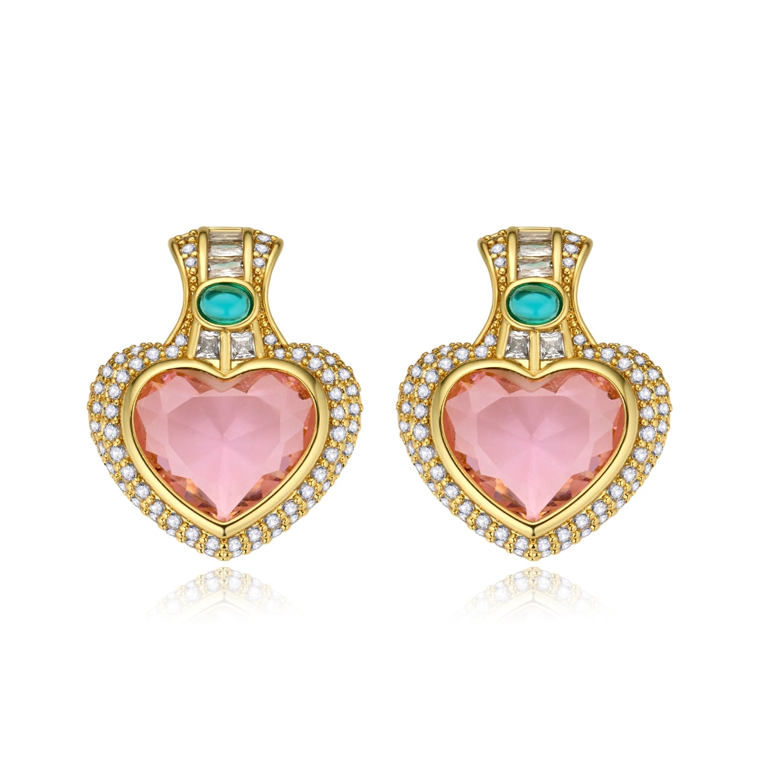Romantic Heart-Shaped Pink Crystal Stud Earrings
