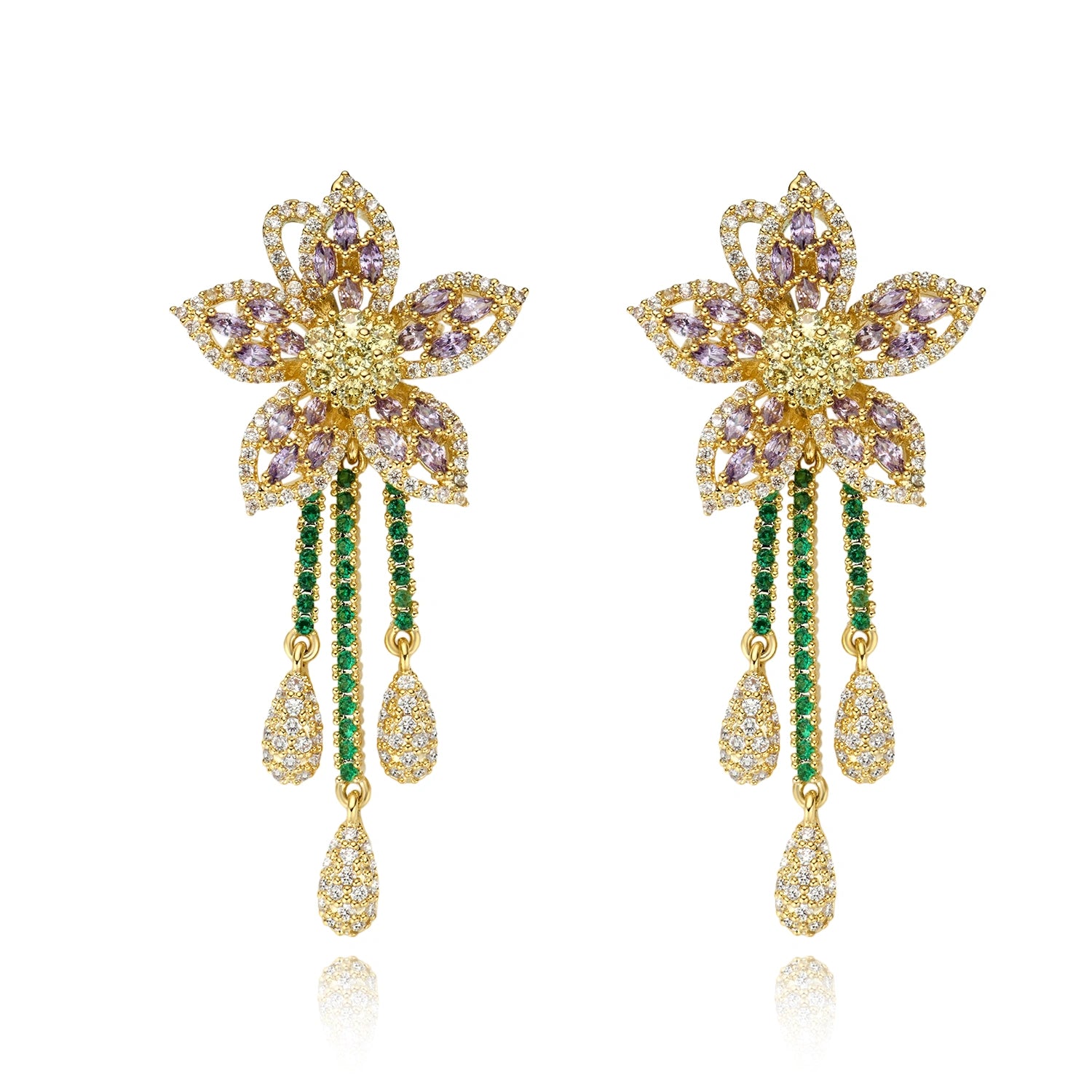 Luxury Crystals Floral Drop Earrings