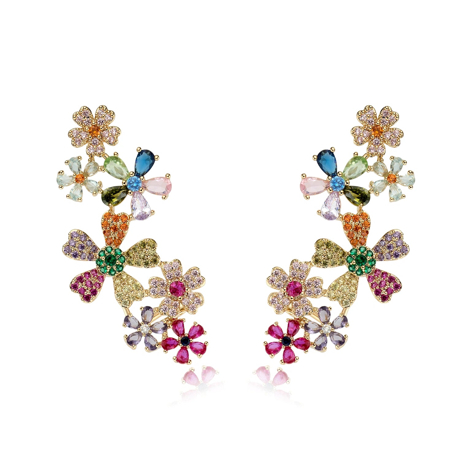 Multicolor Crystals Colorful Floral Statement Earrings