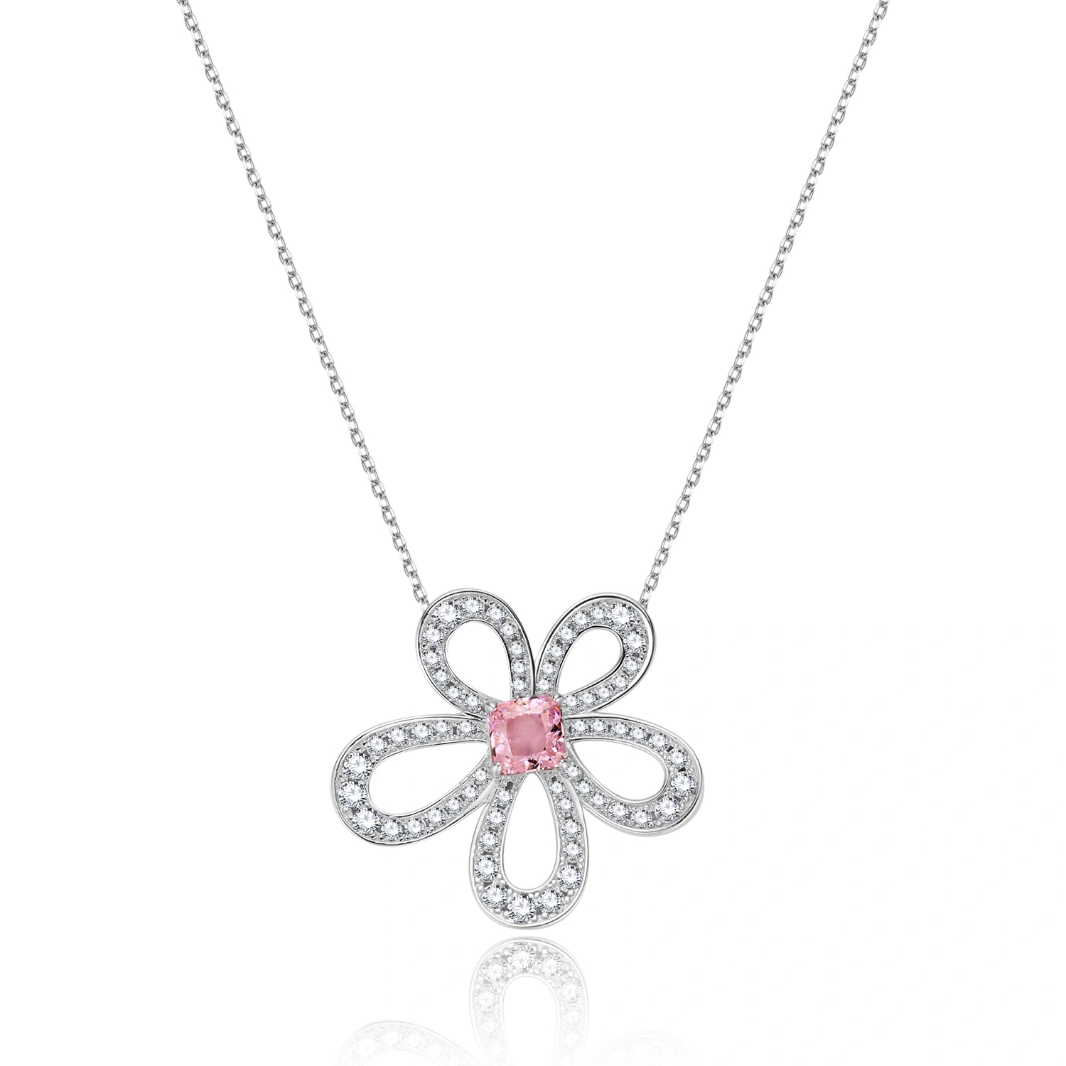 Pink Moissanite Flower Pendant Necklace