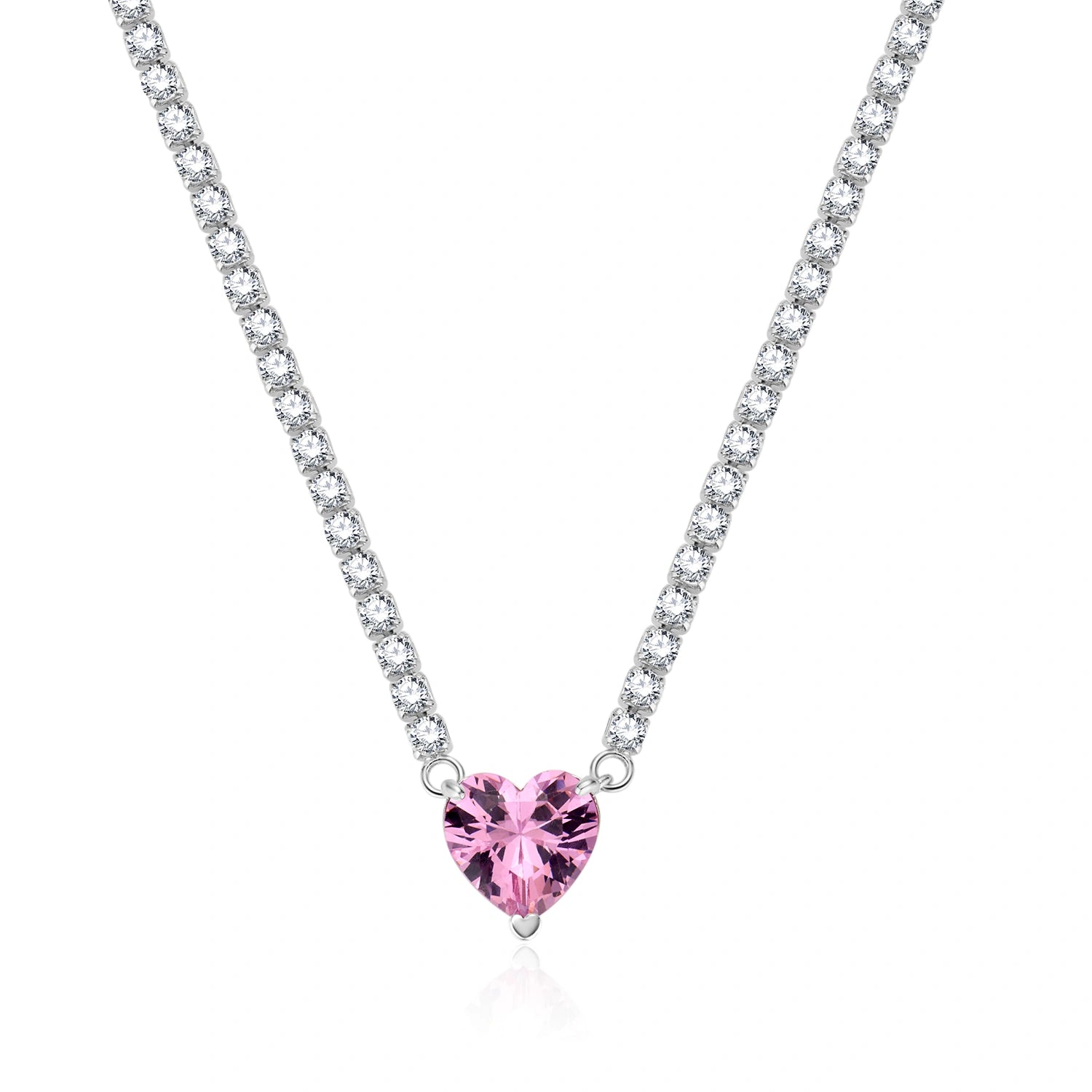 Vyranthia Pink Heart pendant Tennis Necklace