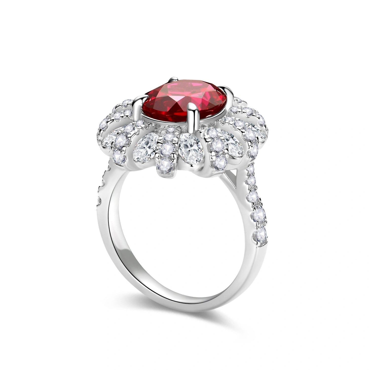 Cristaux étincelants accents Vintage rubis halo bague