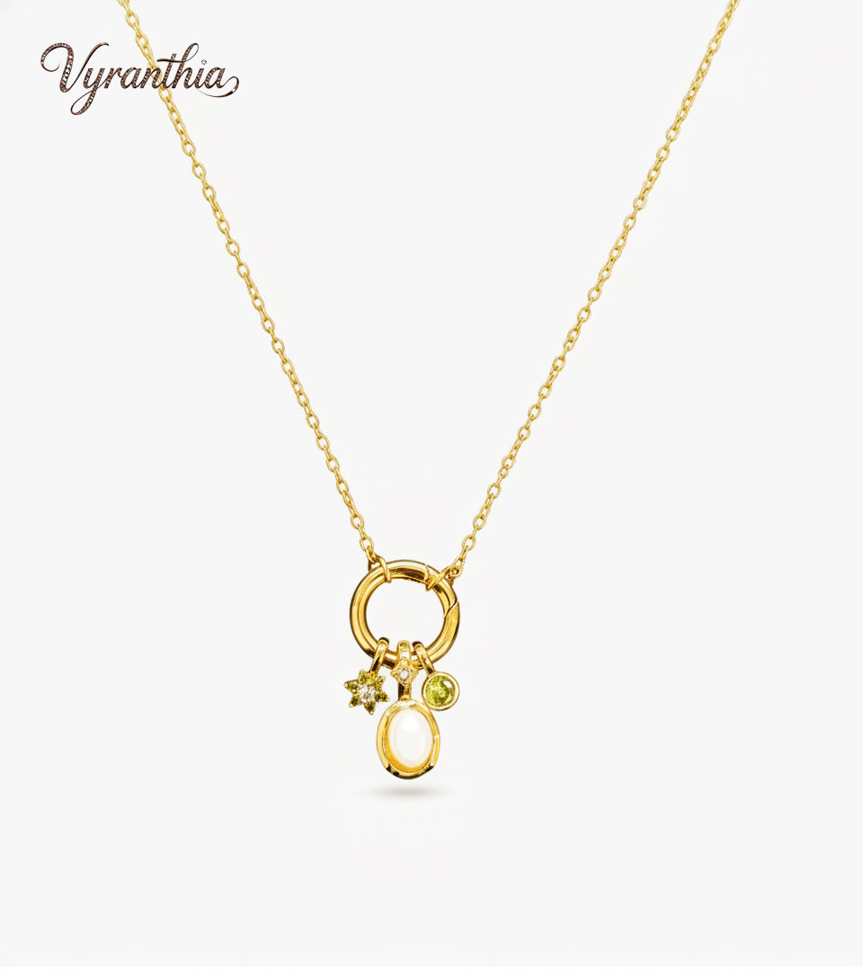 Gold Pearl & Zircon Charm Necklace