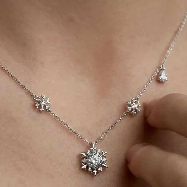 Snowflake Zircon Silver Chain Pendant Necklace Silver Chain