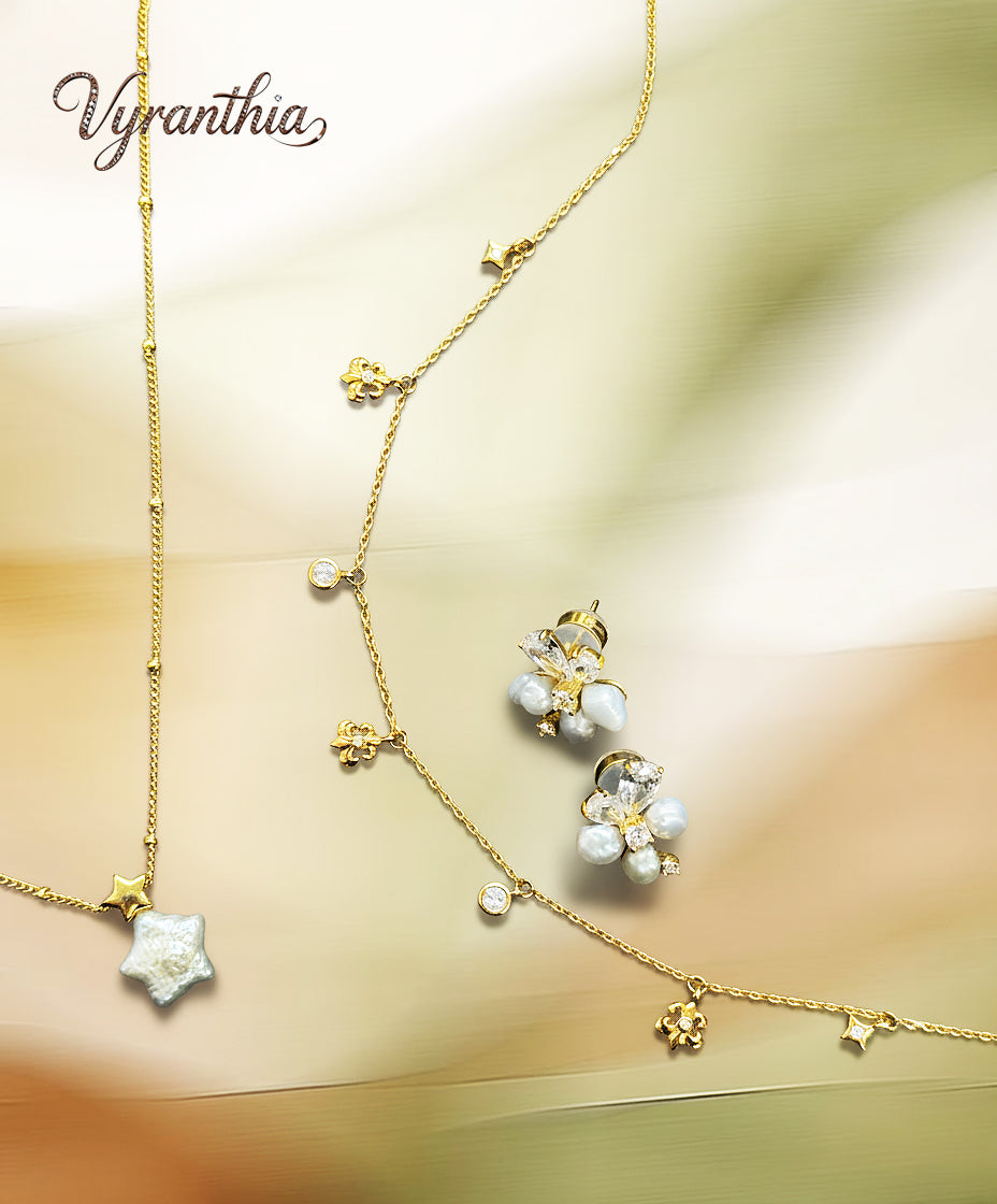 Vyranthia Gold Star Pearl Waterproof Pendant Necklace