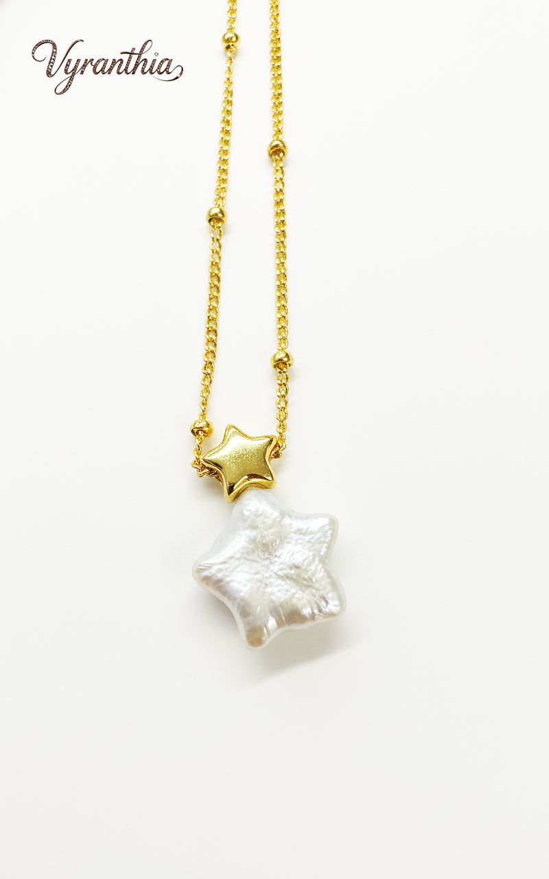 Vyranthia Gold Star Pearl Waterproof Pendant Necklace