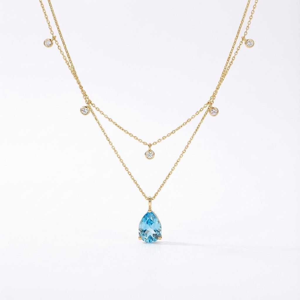 Blue Teardrop Gold Necklace Pendant Sets