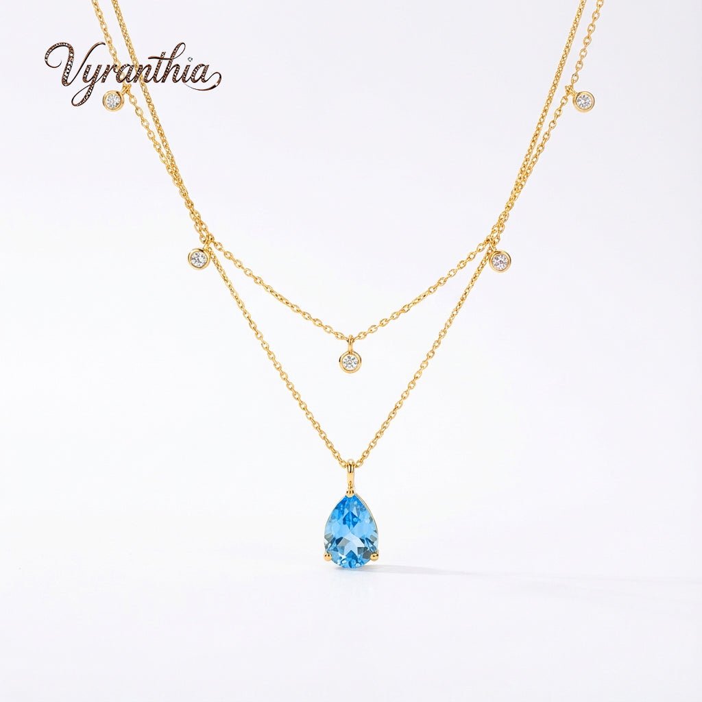 Blue Teardrop Gold Necklace Pendant Sets