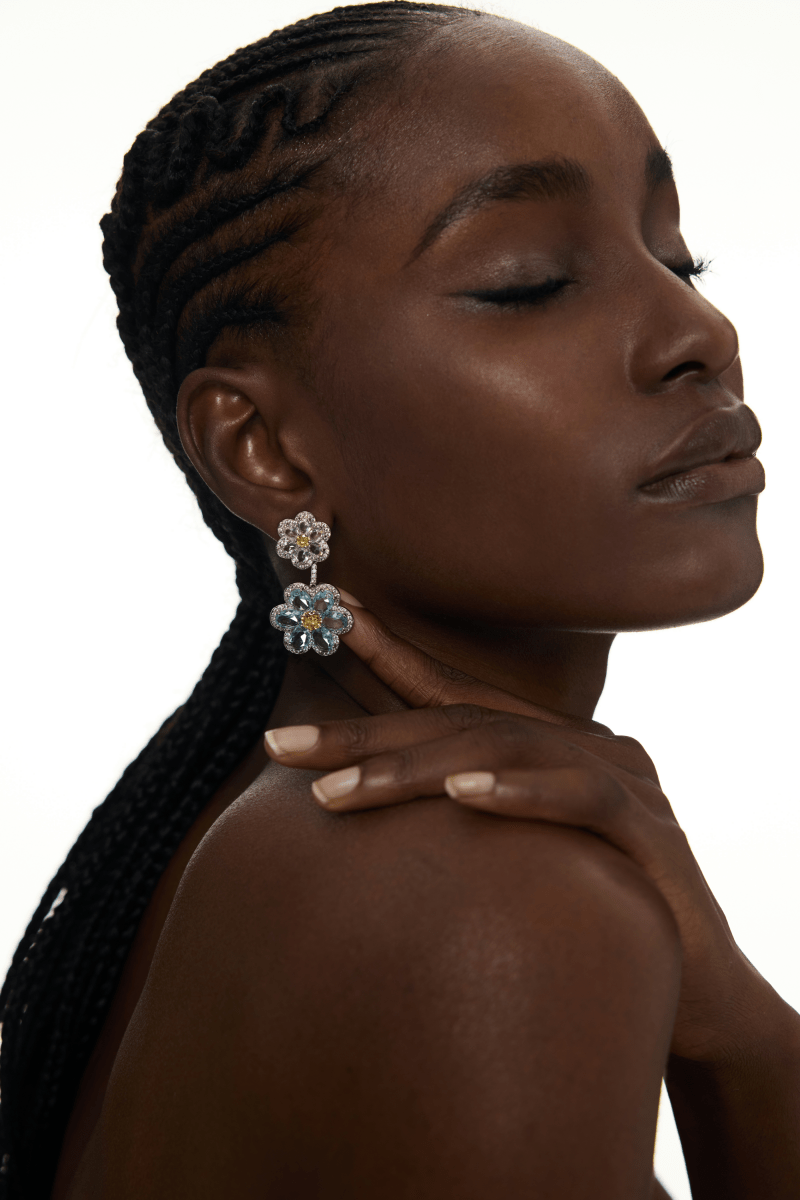 Double Flower Drop Earrings