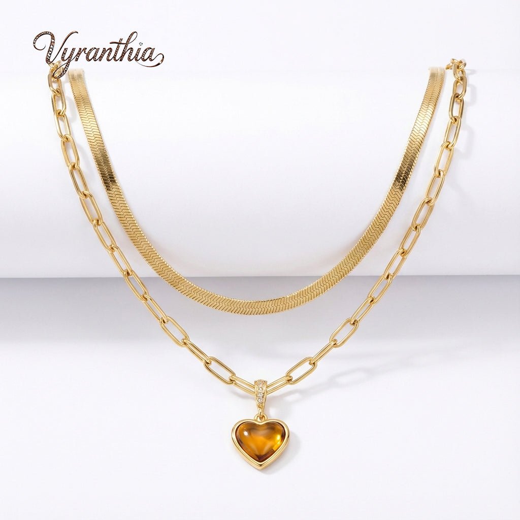 Double Layer Gold Heart Necklace Sets