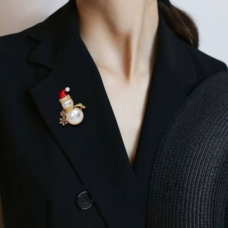 Festive Pearl Snowman Brooch