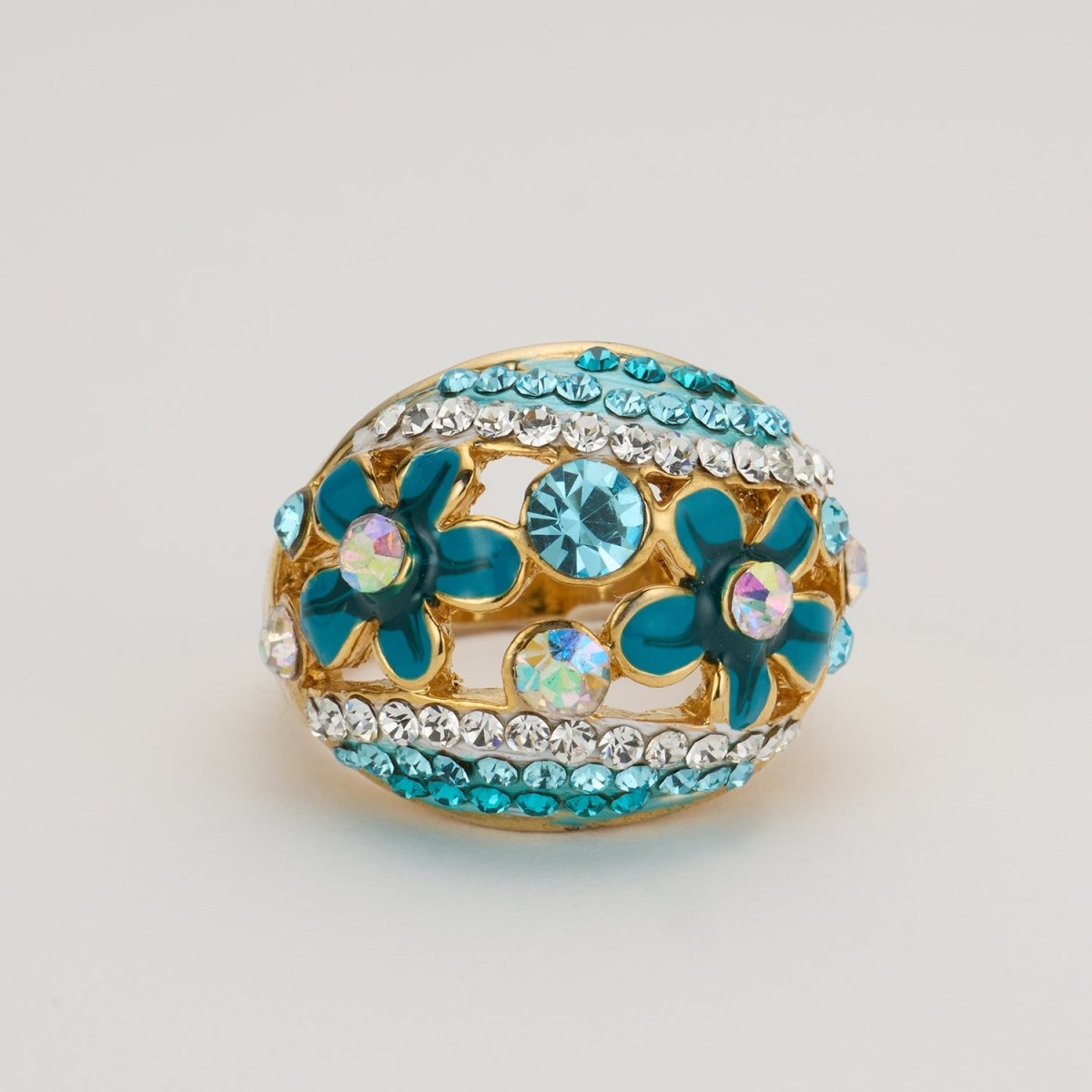 Floral Aqua Crystal Cocktail Ring