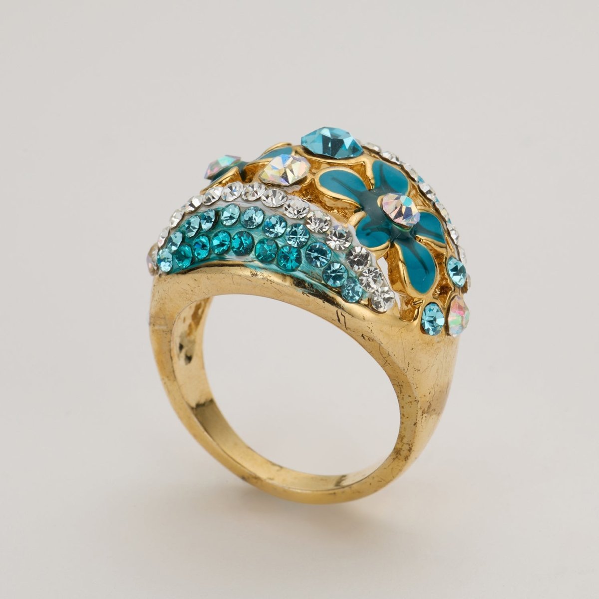 Floral Aqua Crystal Cocktail Ring