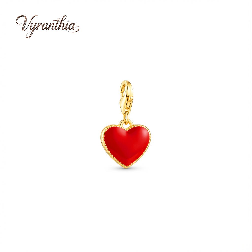 Gold Heart Charm with Red Enamel Finish