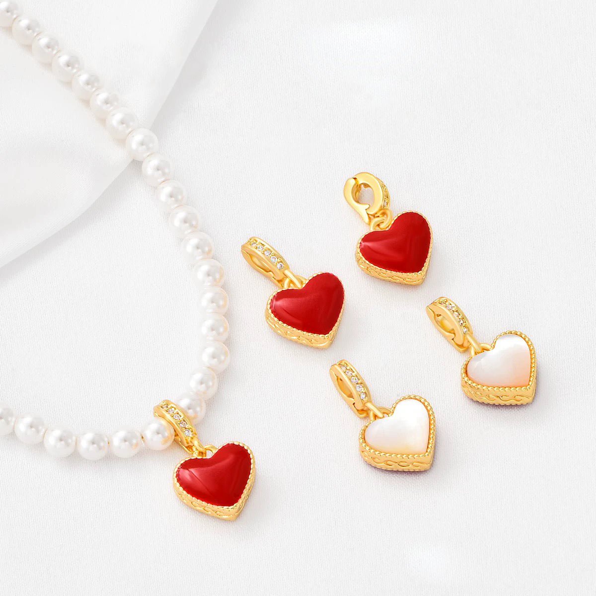 Gold Heart Charm with Red Enamel Finish