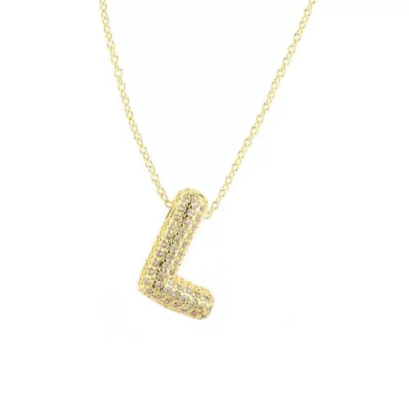Gold Iced Initial Pendant Necklace for Women