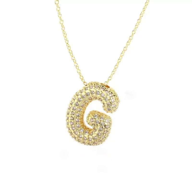Gold Iced Initial Pendant Necklace for Women