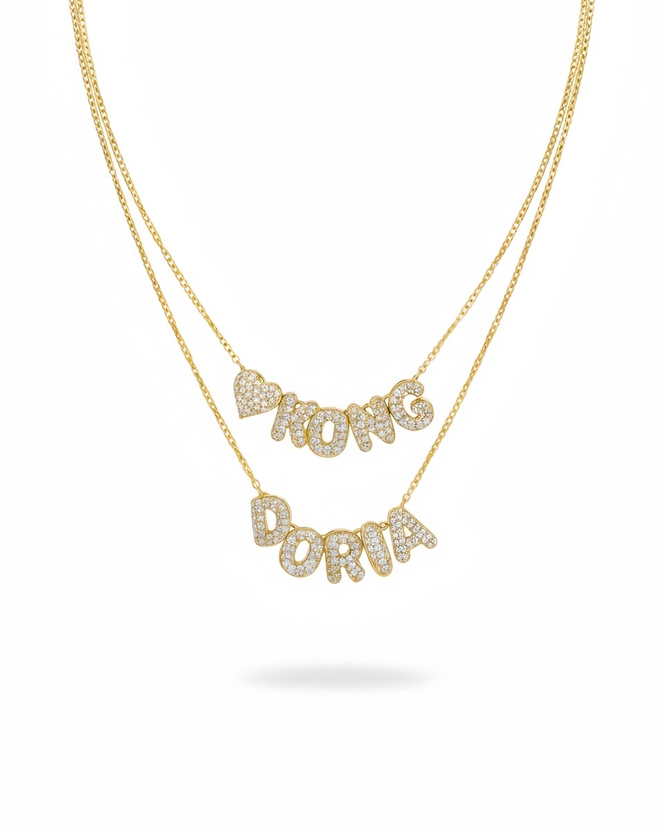 Gold Iced Initial Pendant Necklace for Women