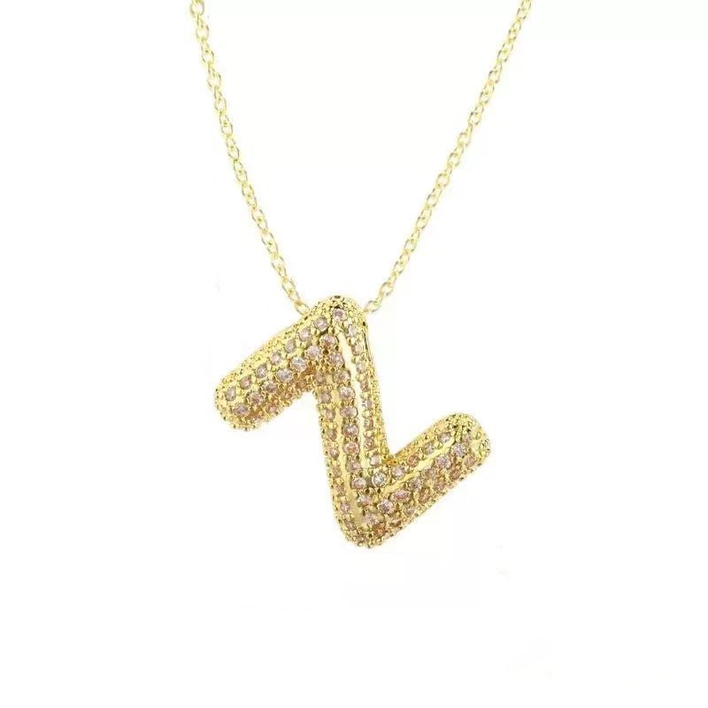 Gold Iced Initial Pendant Necklace for Women
