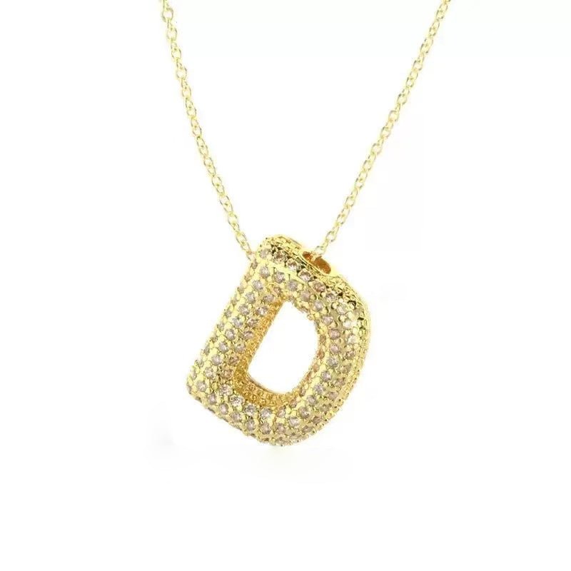 Gold Iced Initial Pendant Necklace for Women