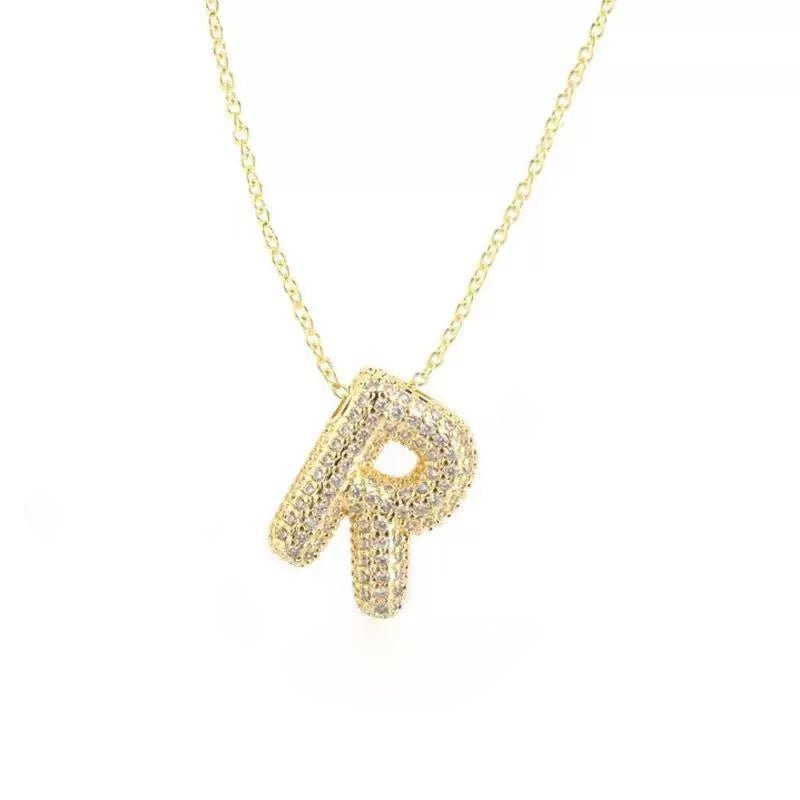 Gold Iced Initial Pendant Necklace for Women