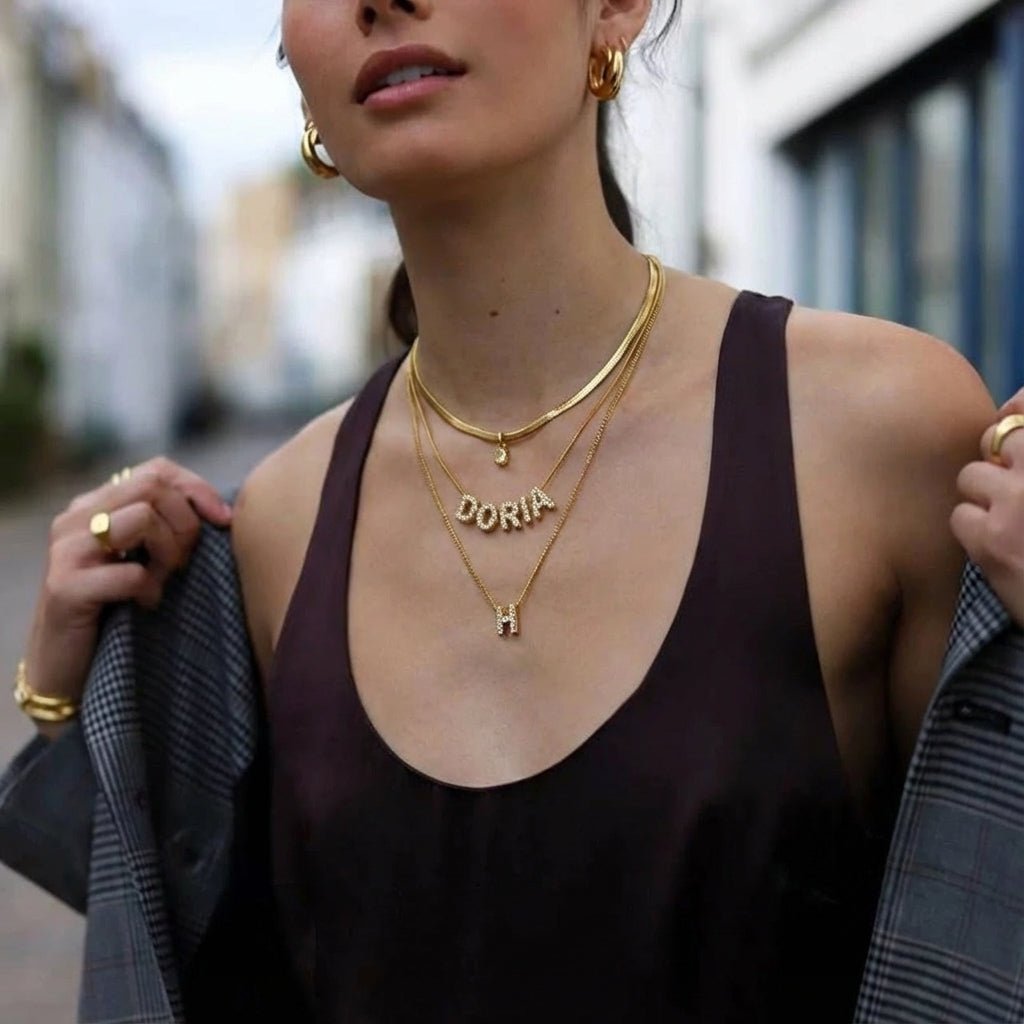 Gold Iced Initial Pendant Necklace for Women