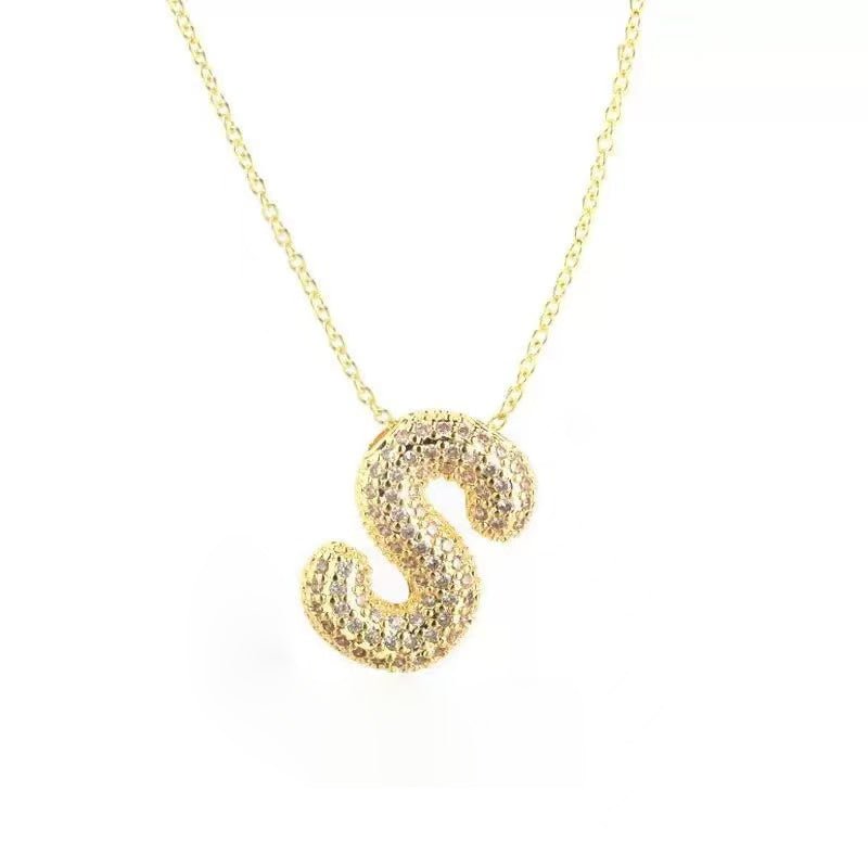 Gold Iced Initial Pendant Necklace for Women