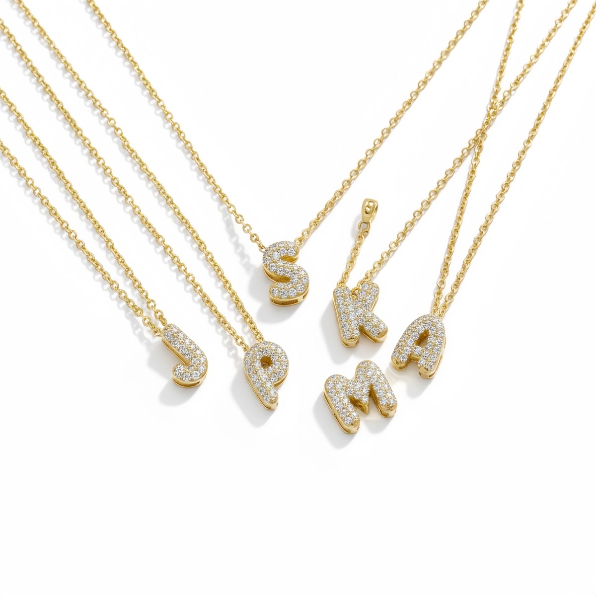 Gold Iced Initial Pendant Necklace for Women